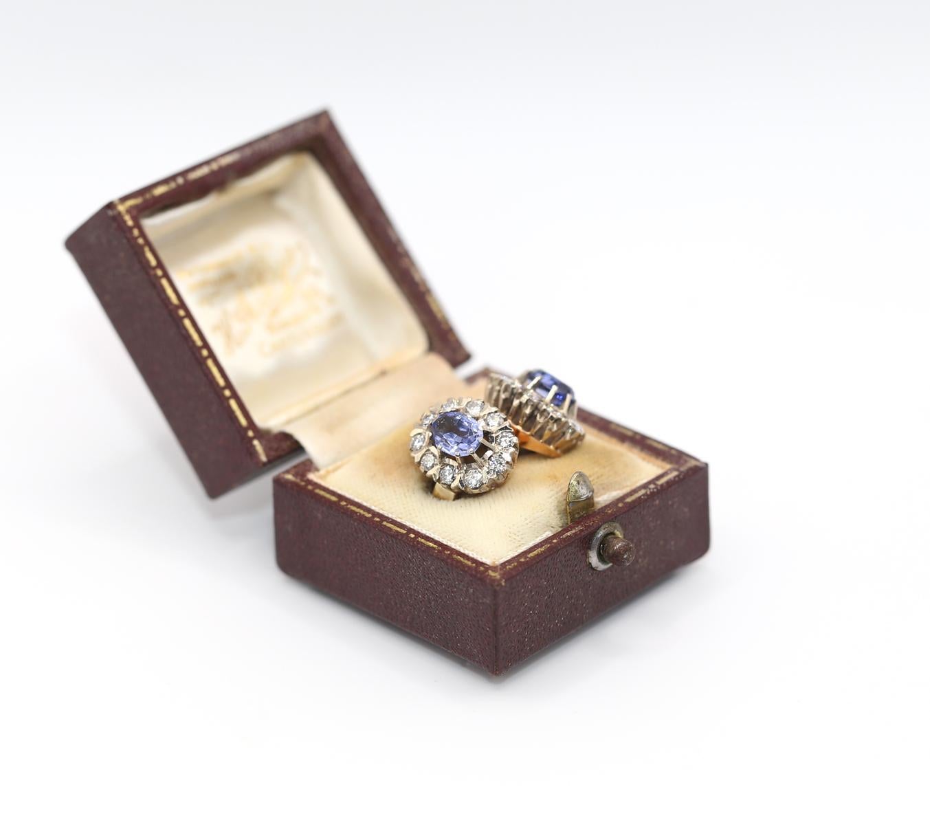 2.6 Ct Diamonds Sapphires Gold Twin Ring 14K Boxed, 1960 6