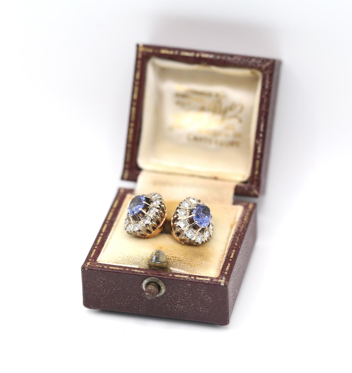 2.6 Ct Diamonds Sapphires Gold Twin Ring 14K Boxed, 1960 7