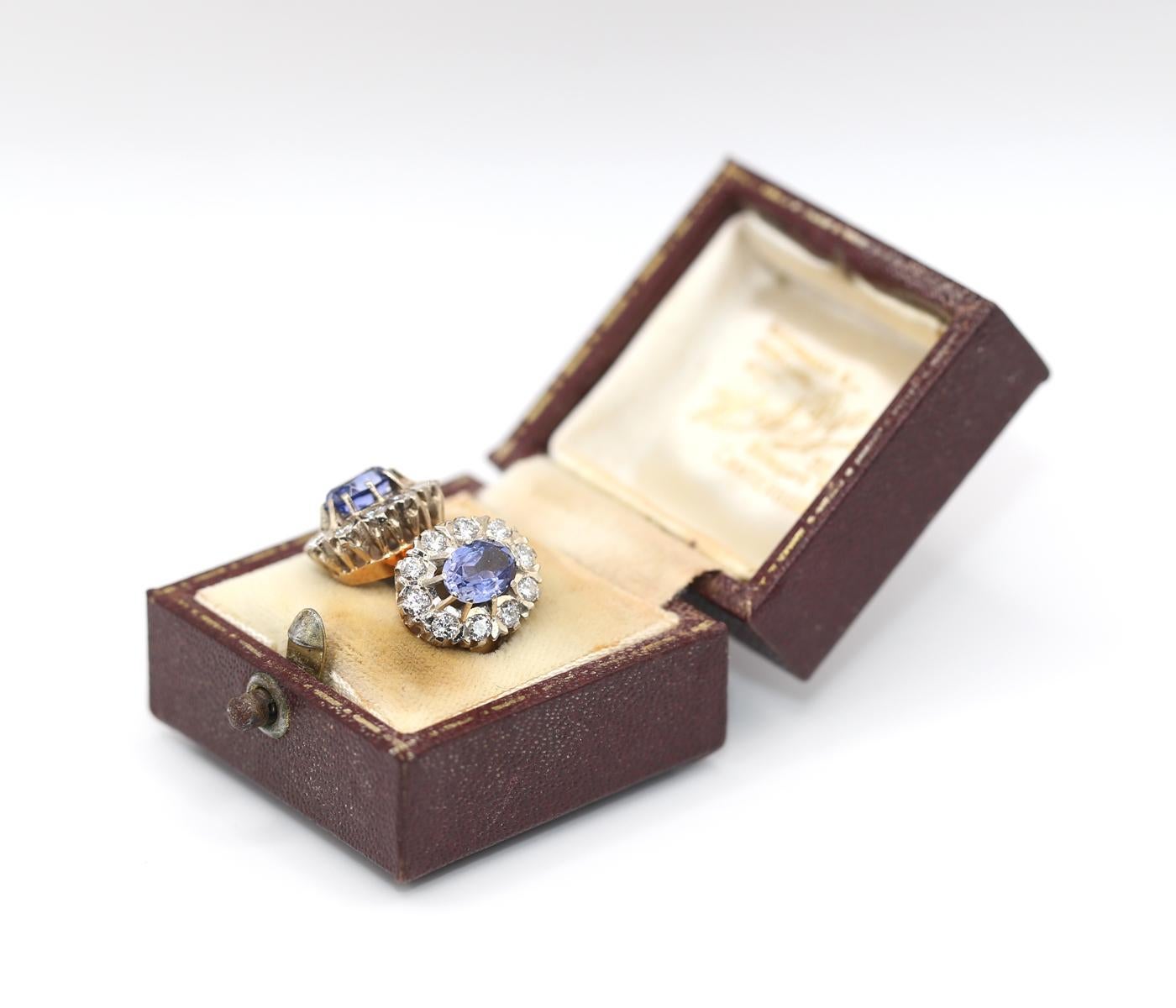 2.6 Ct Diamonds Sapphires Gold Twin Ring 14K Boxed, 1960 8