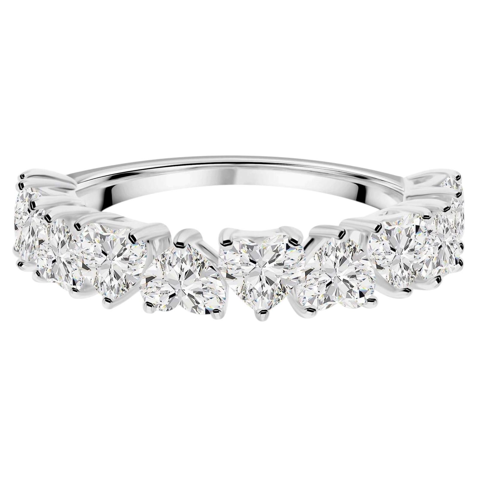 2.31 Ct. Natural Diamond Heart Eternity Ring 18K White Gold Fine Wedding Band