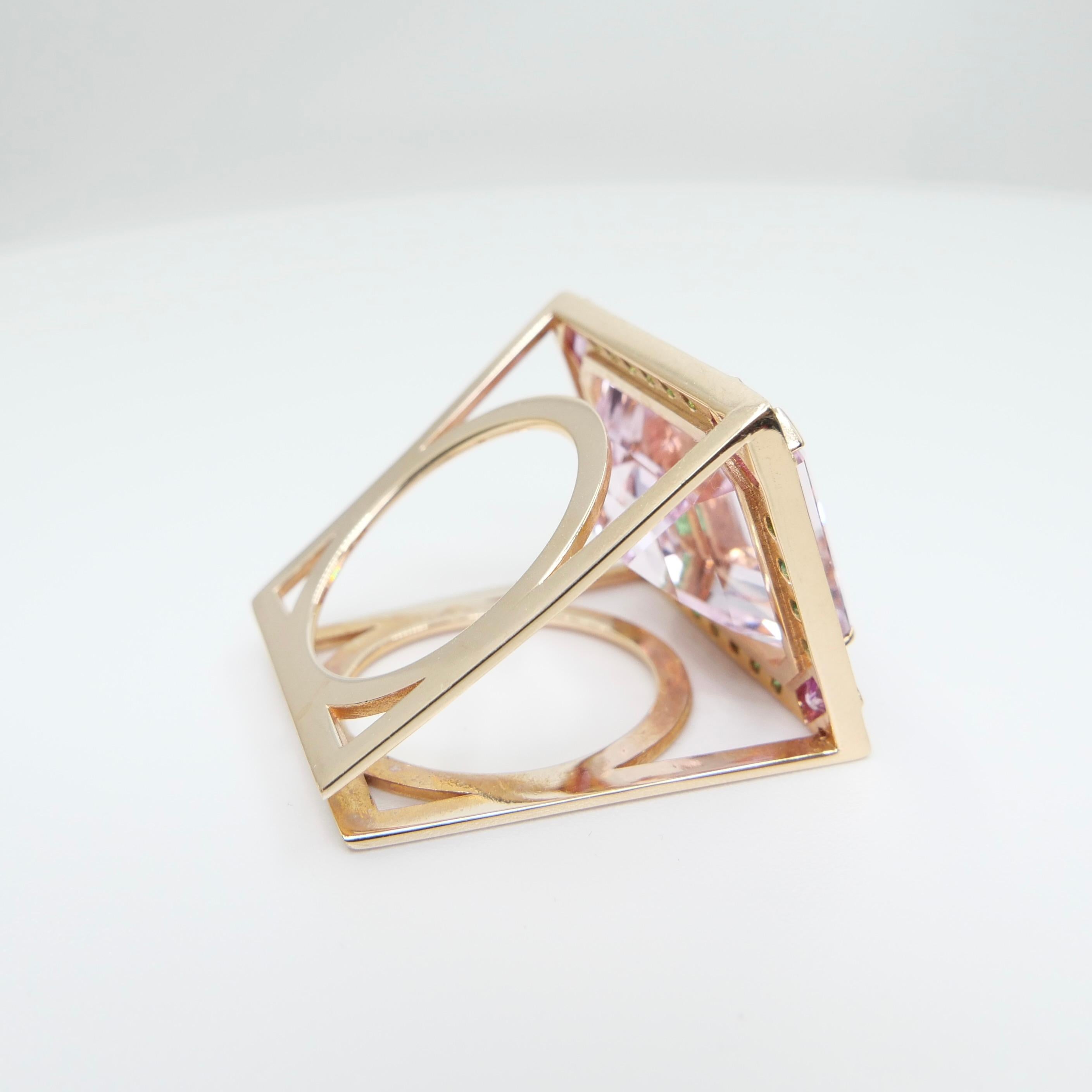 26 Cts Kunzite, Pink Sapphires, Tsavorite & Diamond Ring. XXL Statement Piece. For Sale 12