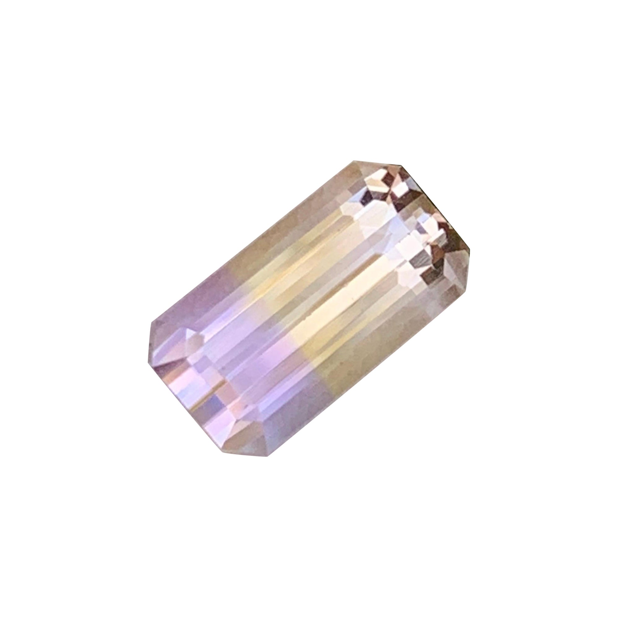 2.6 Cts Pastel Yellow with Soft Lavender Color Ametrine Emerald Cut Gemstone