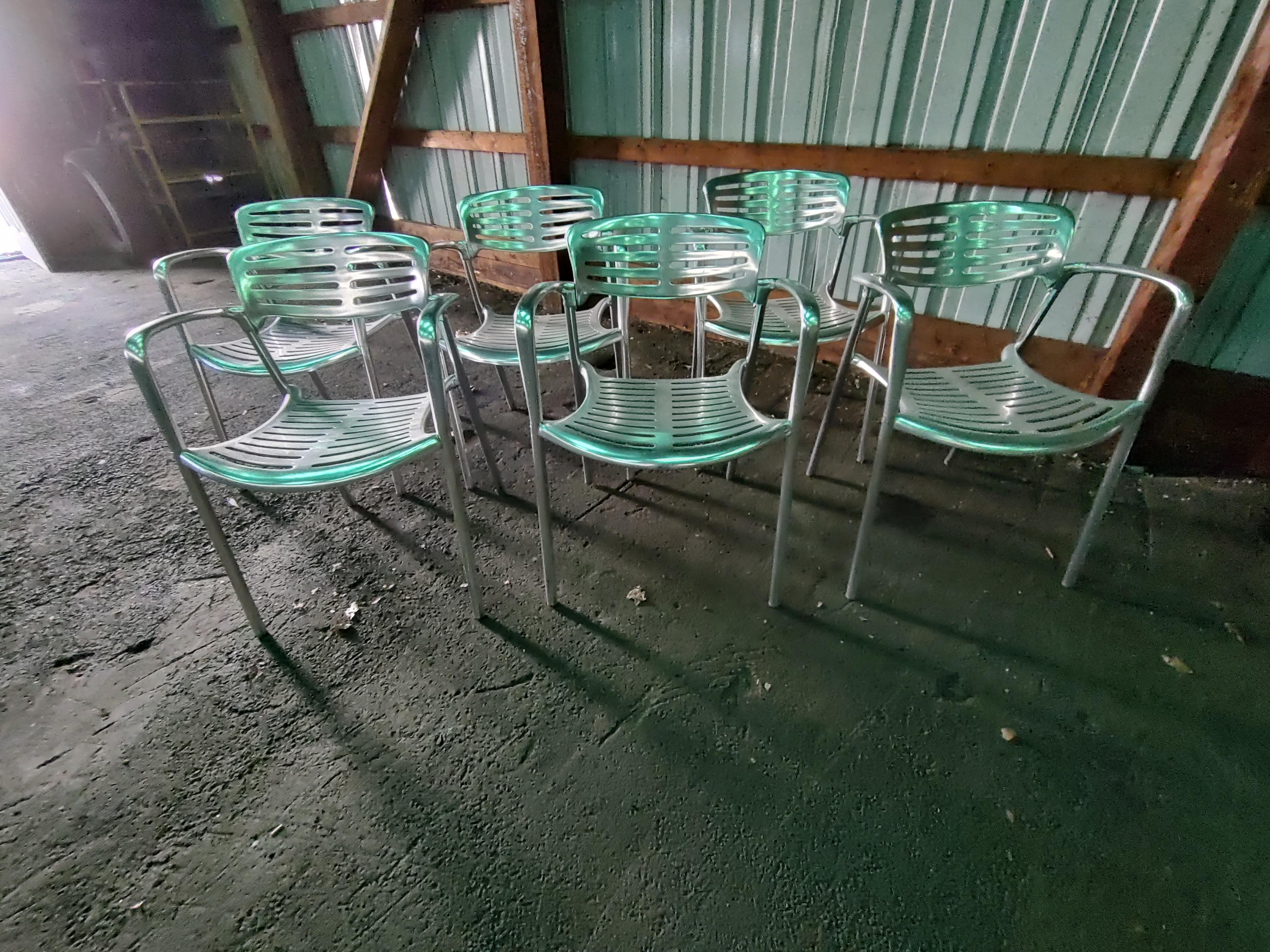 8 Mid Century Modern Toledo Aluminum Armchairs by Jorge Pensi Indoor Outdoor In Good Condition For Sale In Port Jervis, NY
