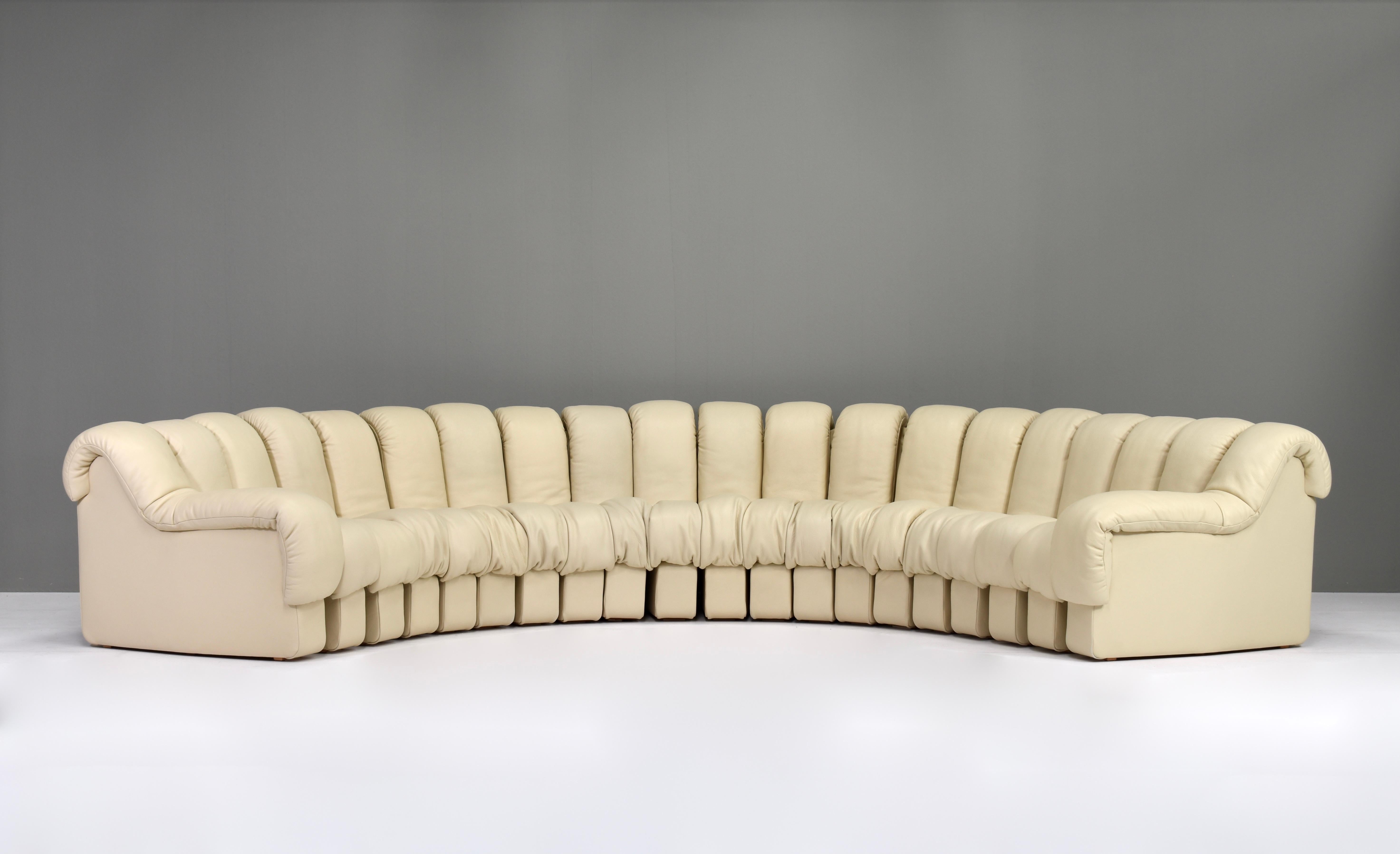 Swiss 26 Pieces Ds600 Sectional Sofa and Chairs by De Sede in Crème Leather