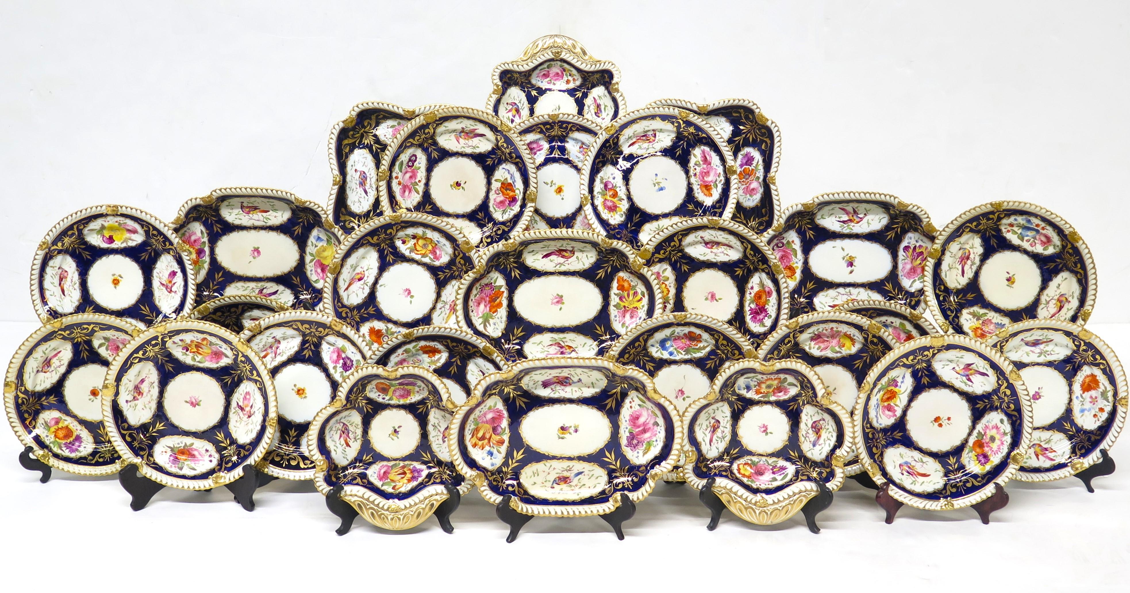 A Group of Royal Crown Derby-Style Cobalt & Floral Hand-Painted China For Sale 5