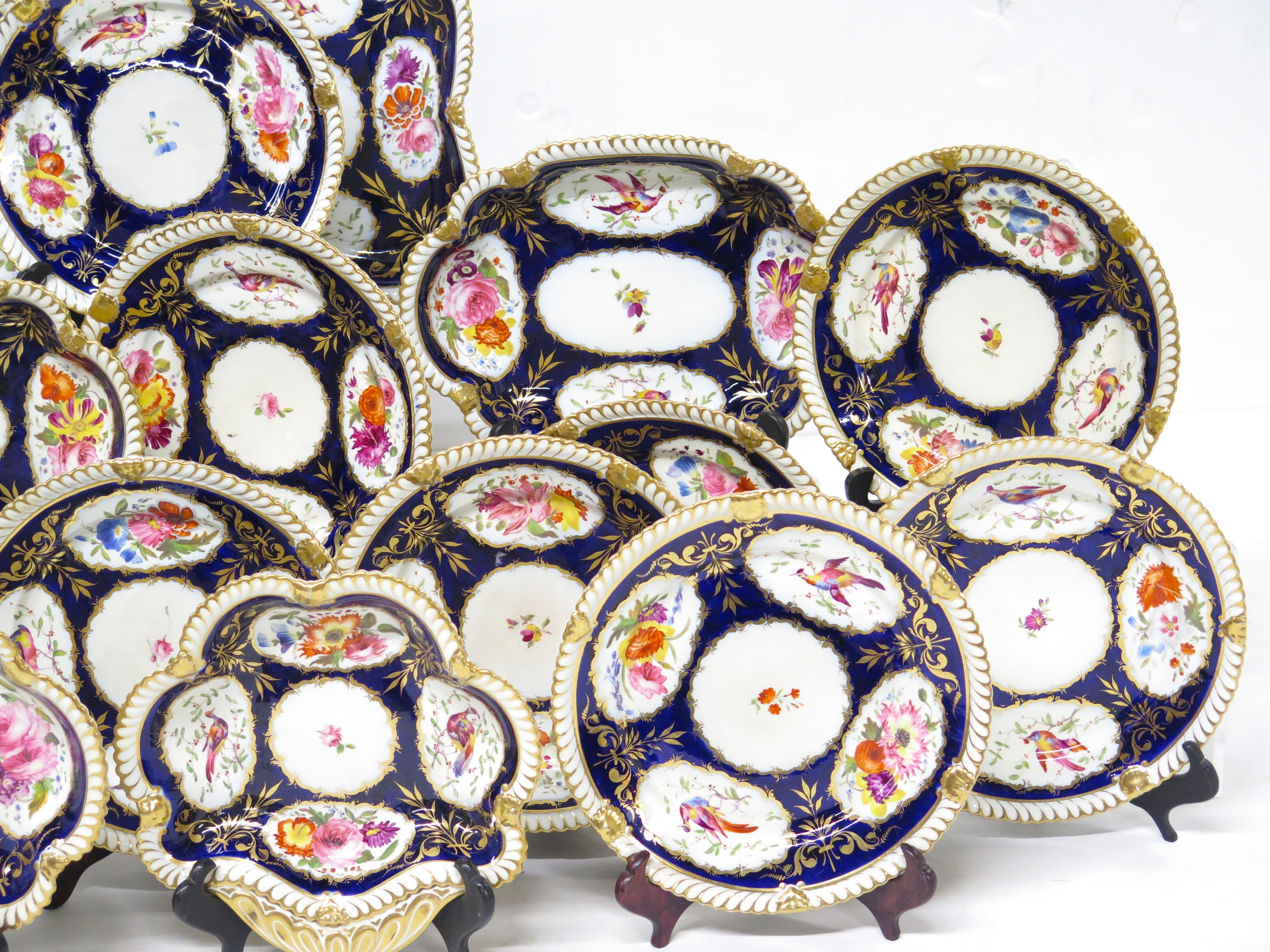 Georgian A Group of Royal Crown Derby-Style Cobalt & Floral Hand-Painted China For Sale