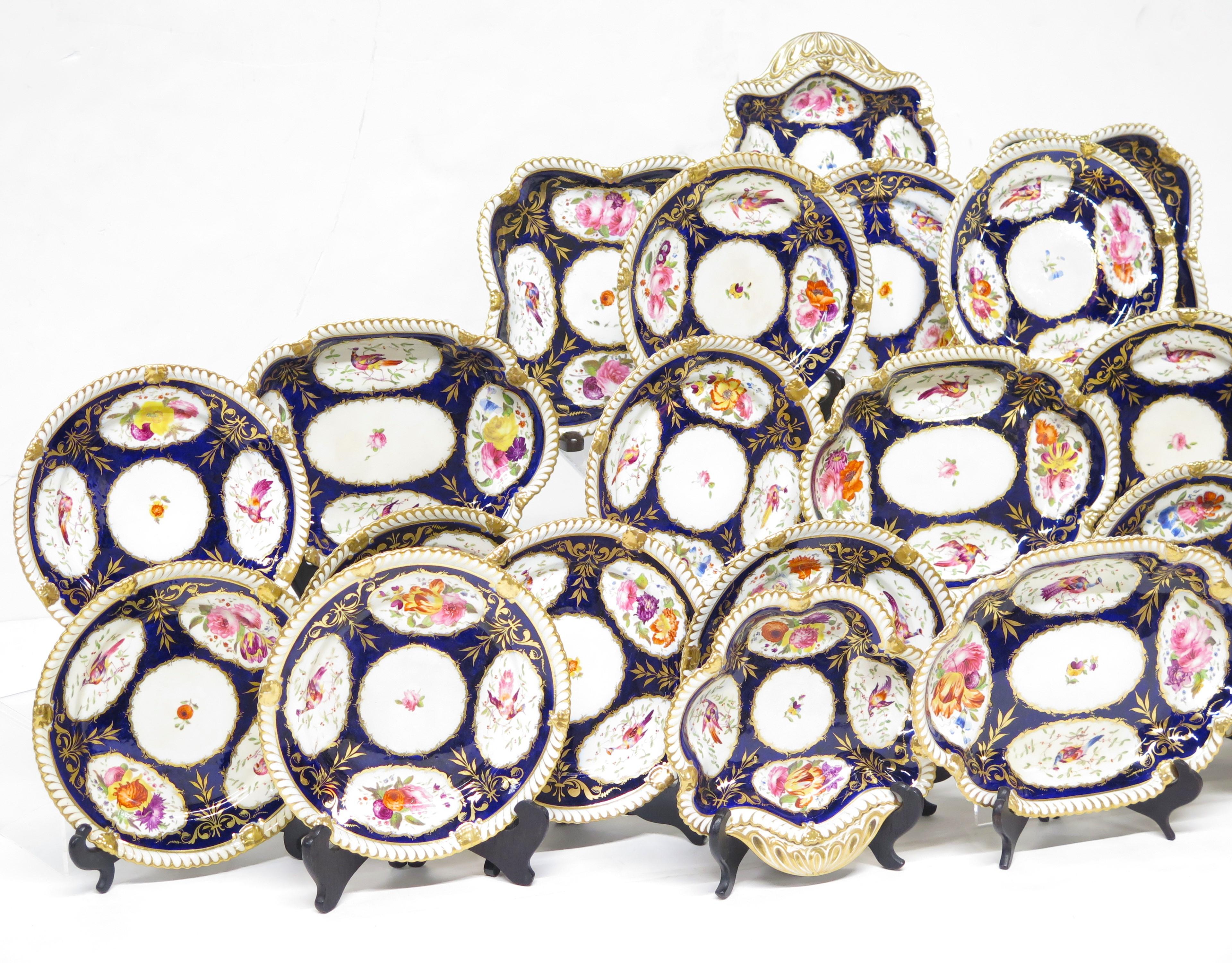 English A Group of Royal Crown Derby-Style Cobalt & Floral Hand-Painted China For Sale