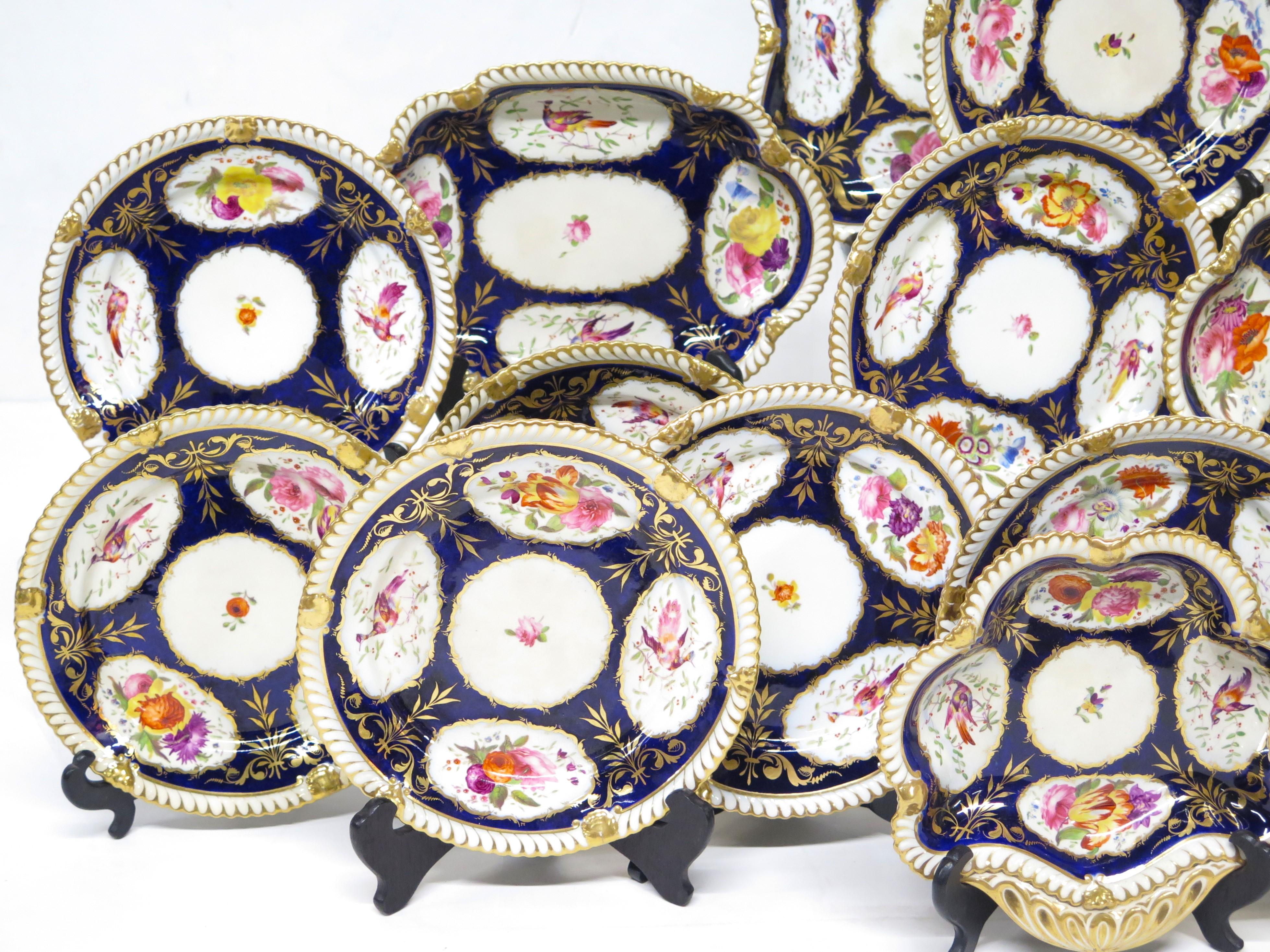 Cast A Group of Royal Crown Derby-Style Cobalt & Floral Hand-Painted China For Sale