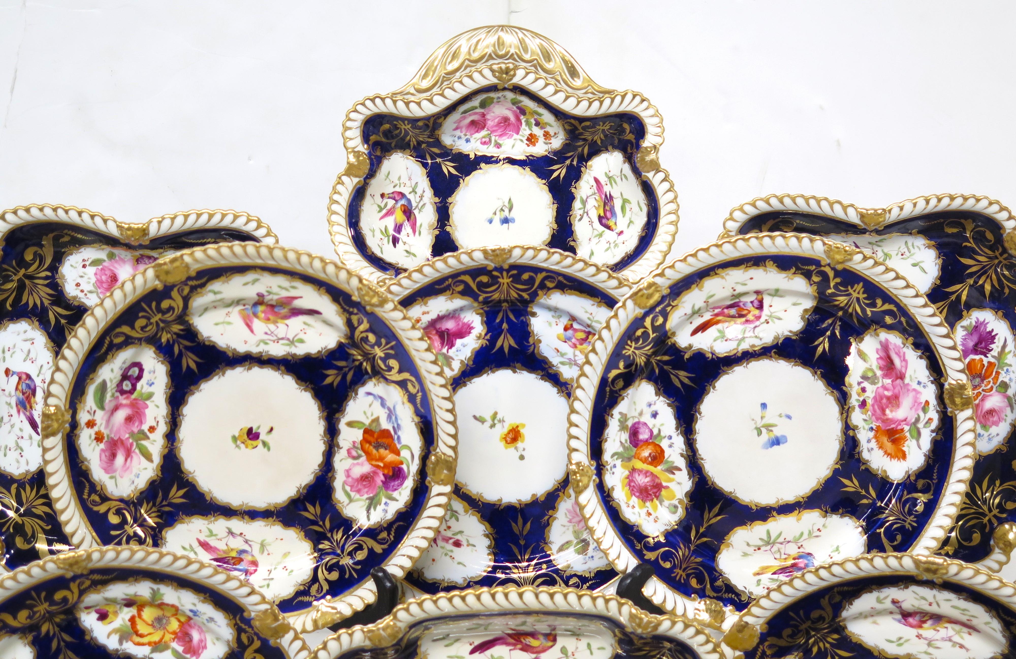 A Group of Royal Crown Derby-Style Cobalt & Floral Hand-Painted China In Good Condition For Sale In Dallas, TX
