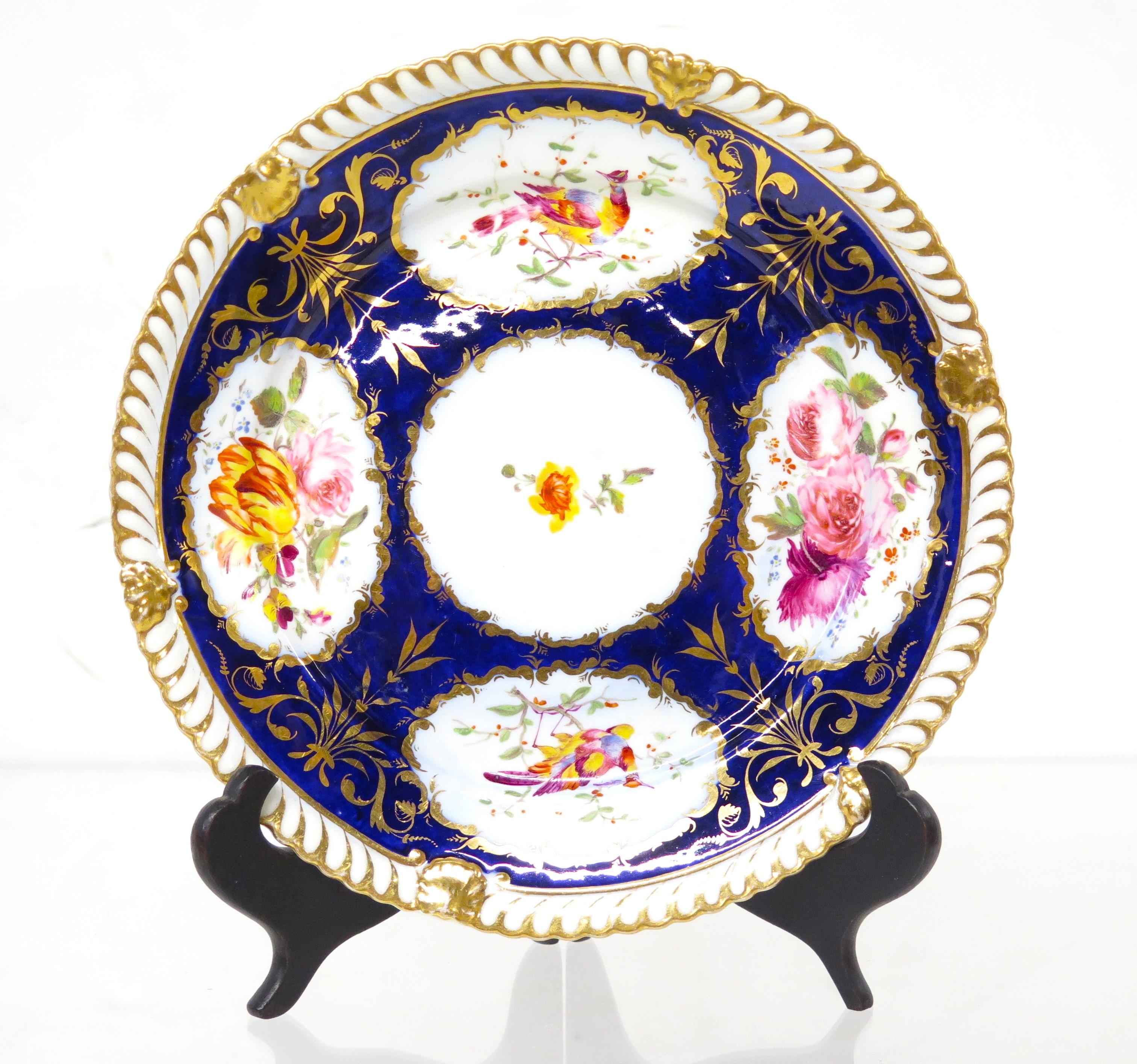 Porcelain A Group of Royal Crown Derby-Style Cobalt & Floral Hand-Painted China For Sale