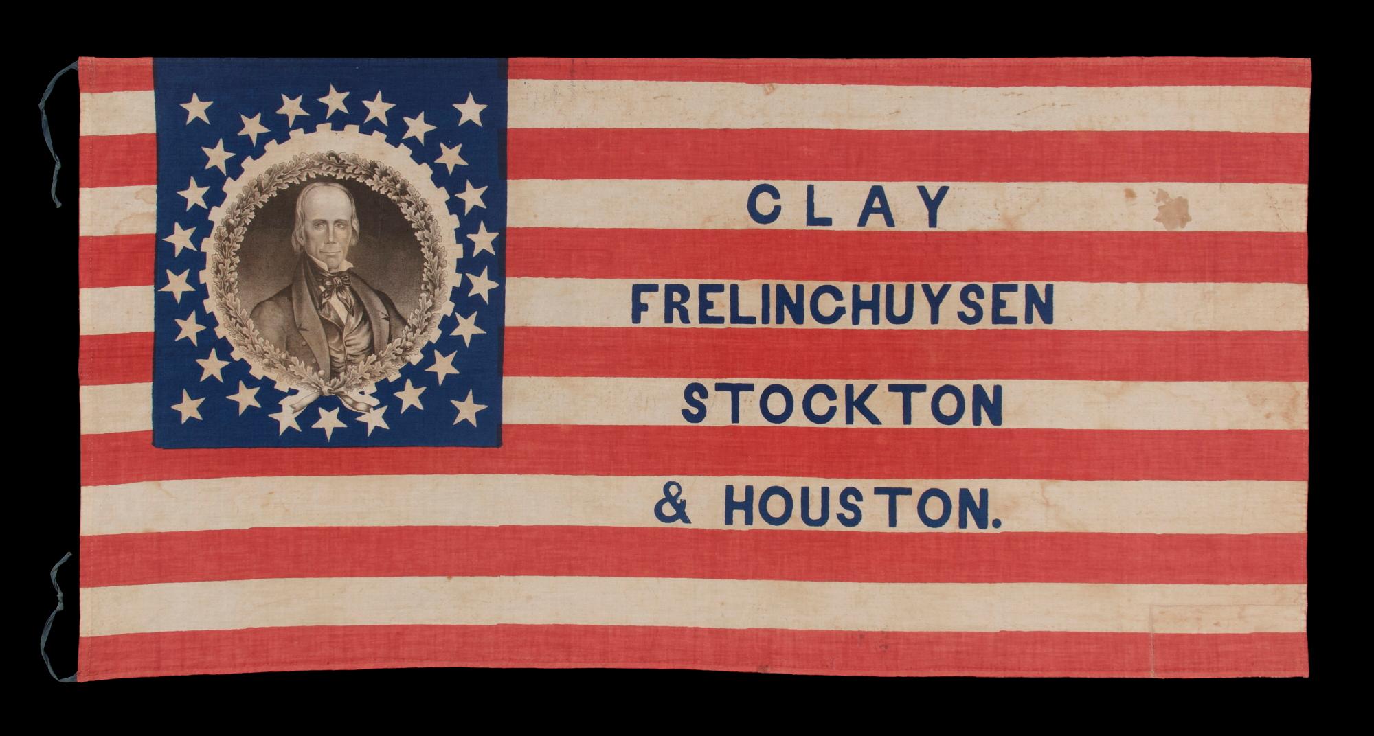 19th Century 26 Star American Presidential Campaign flag of H. Clay & T. Frelinghuysen, 1844