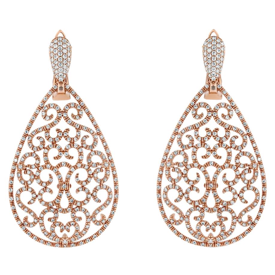 Boucles d'oreilles en forme de goutte d'eau en filigrane avec diamants 2,6 carats