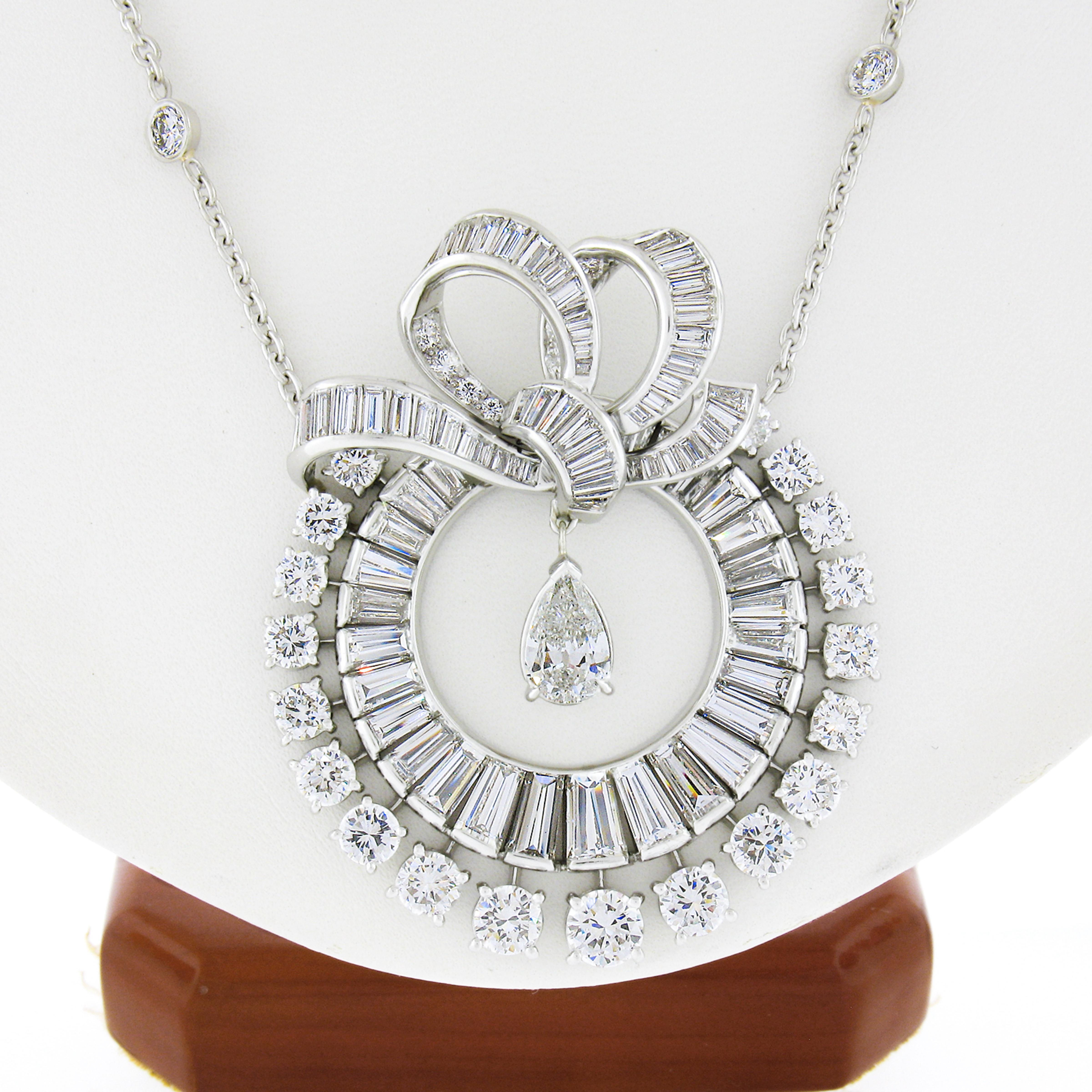 Pear Cut Vintage Platinum 23.07ctw GIA Diamond By The Yard Statement Pendant Necklace For Sale
