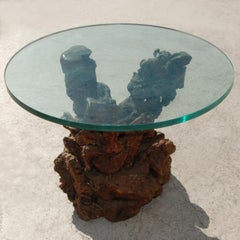 Vintage Root Side Table with Glass Top