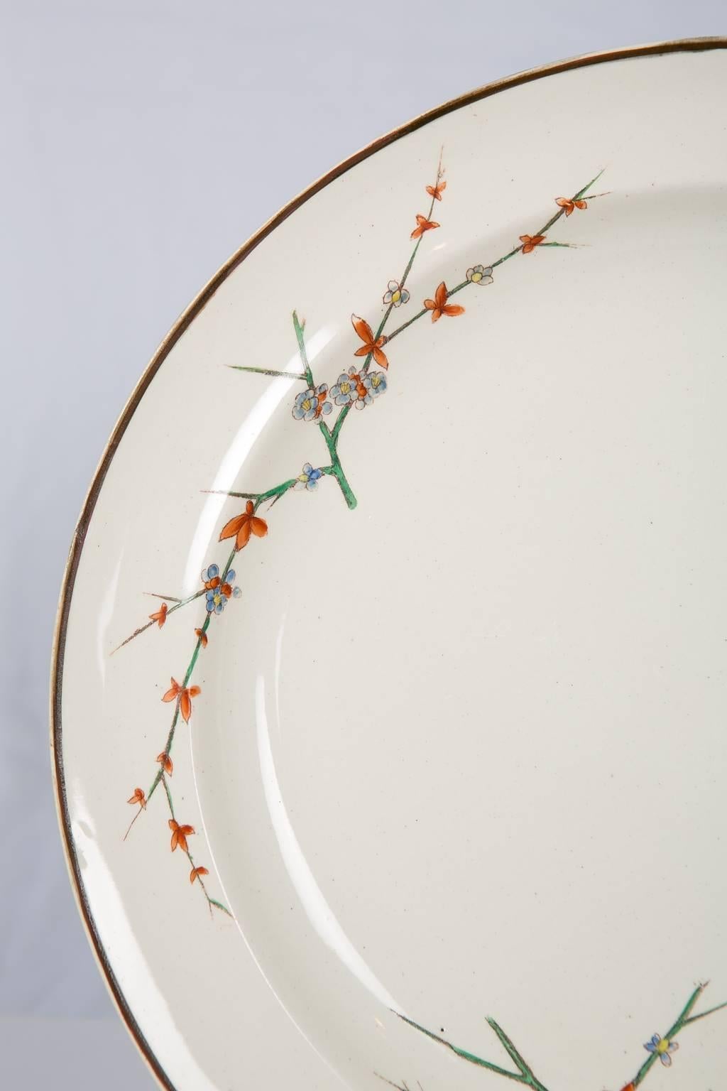 English 26 Wedgwood Creamware Dinner Plates with Thistle Design Made, circa 1880 For Sale