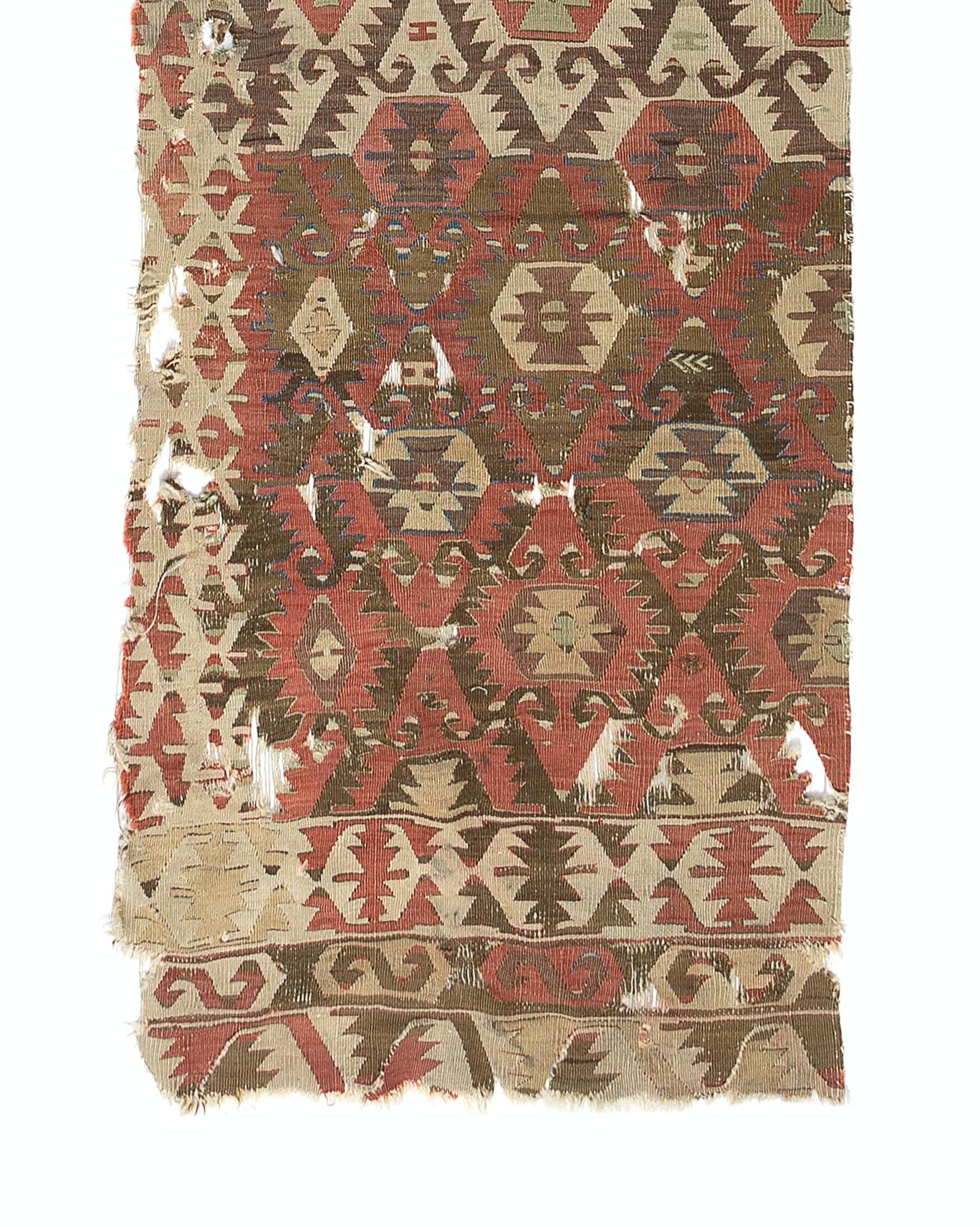 2'6'' x 12' Antique Turkish Fragment Kilim Rug, 18th Century In Distressed Condition For Sale In Spring Valley, NY