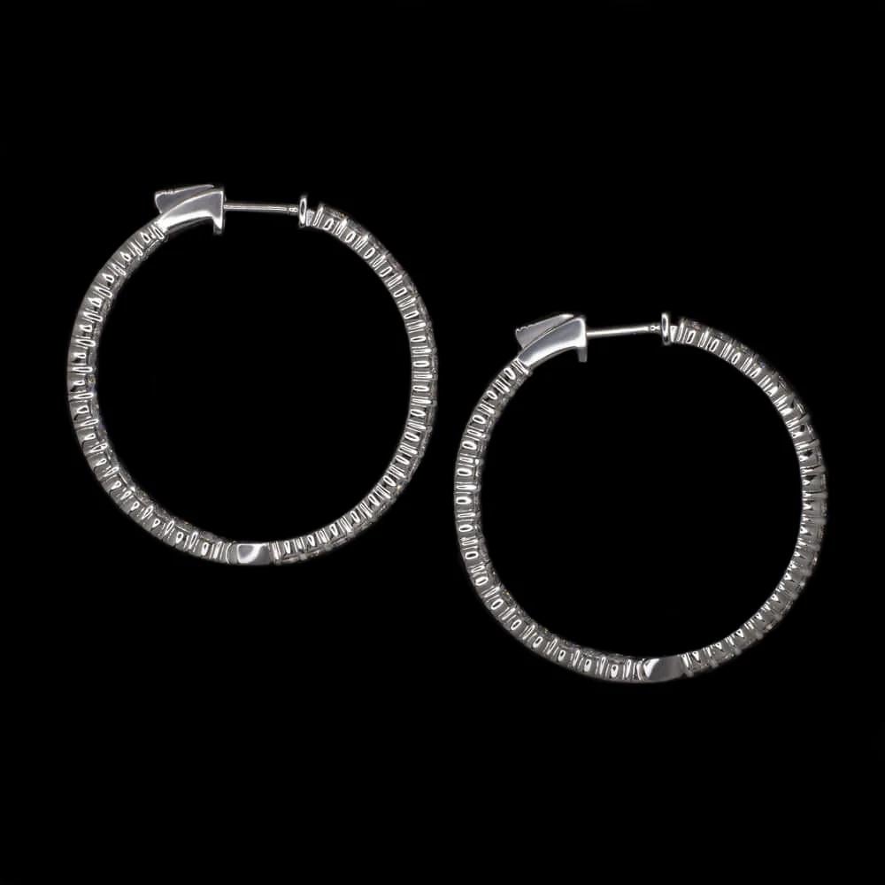 Round Cut 2.60 Carat 14K White Gold Diamond Hoop Earrings For Sale