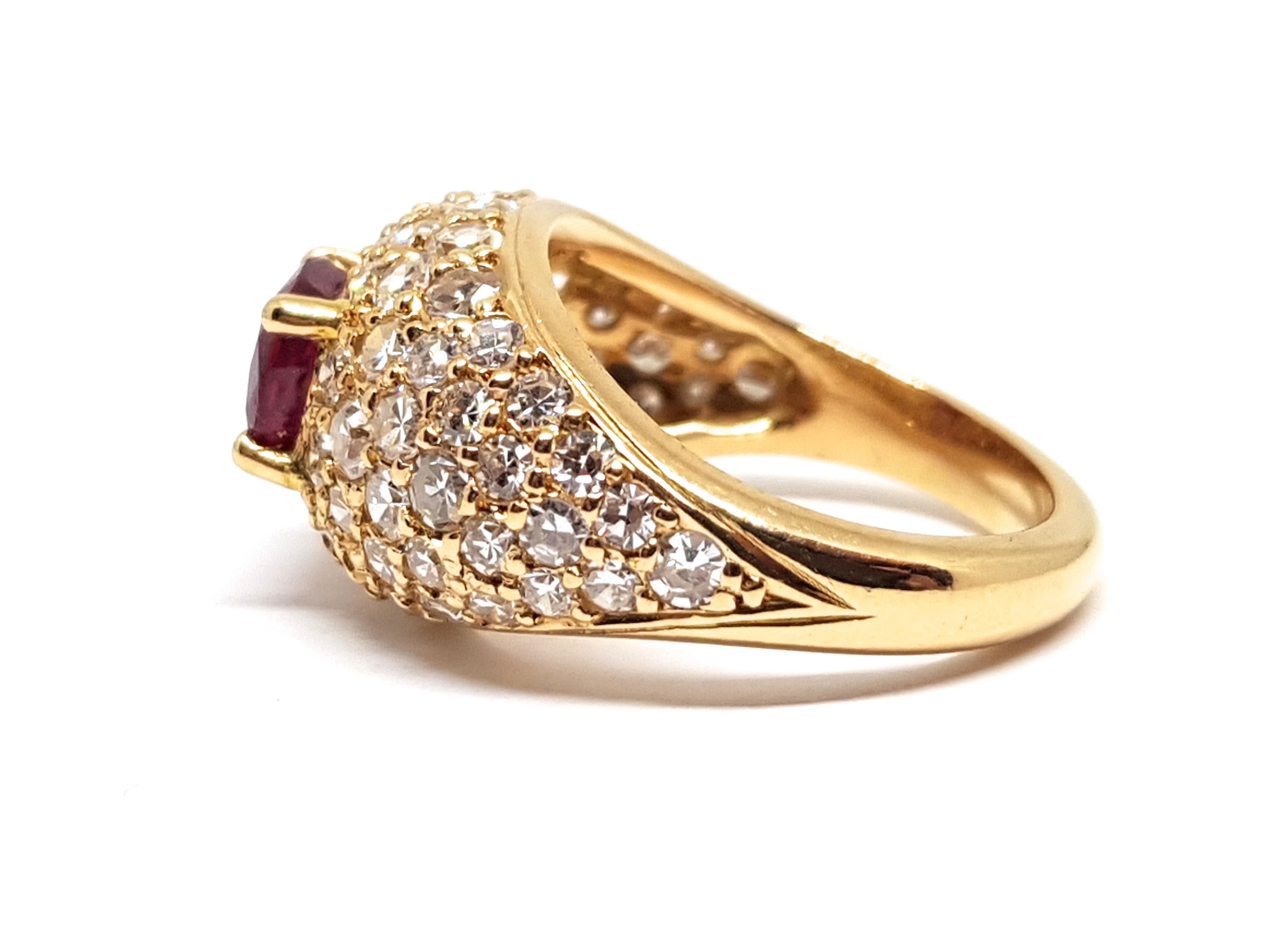 2.60 Carat 18 Karat Yellow Gold Diamond Ruby Cocktail Ring 1