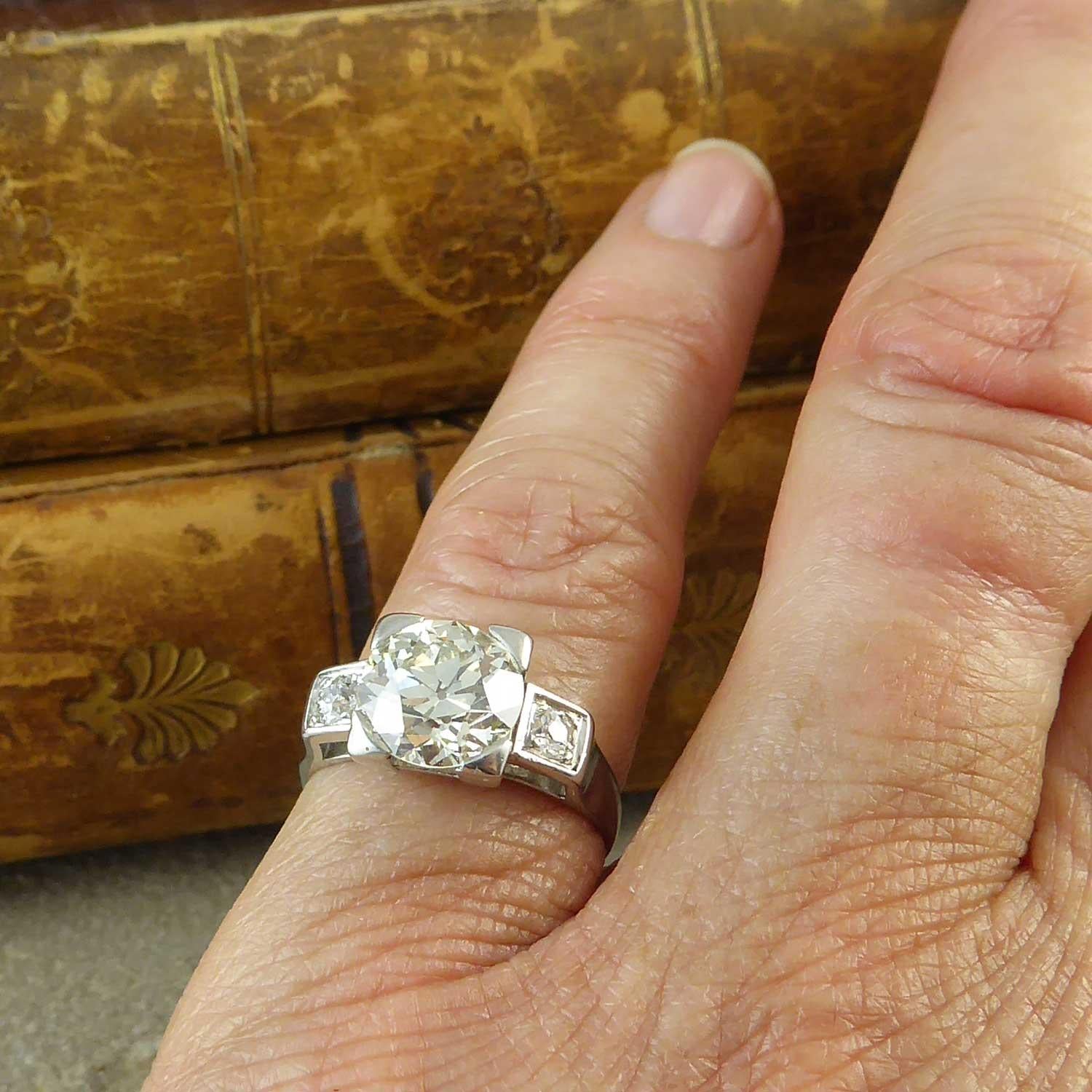 2.60 Carat Art Deco Diamond Ring, Early Brilliant/Old European Cut Diamonds 2