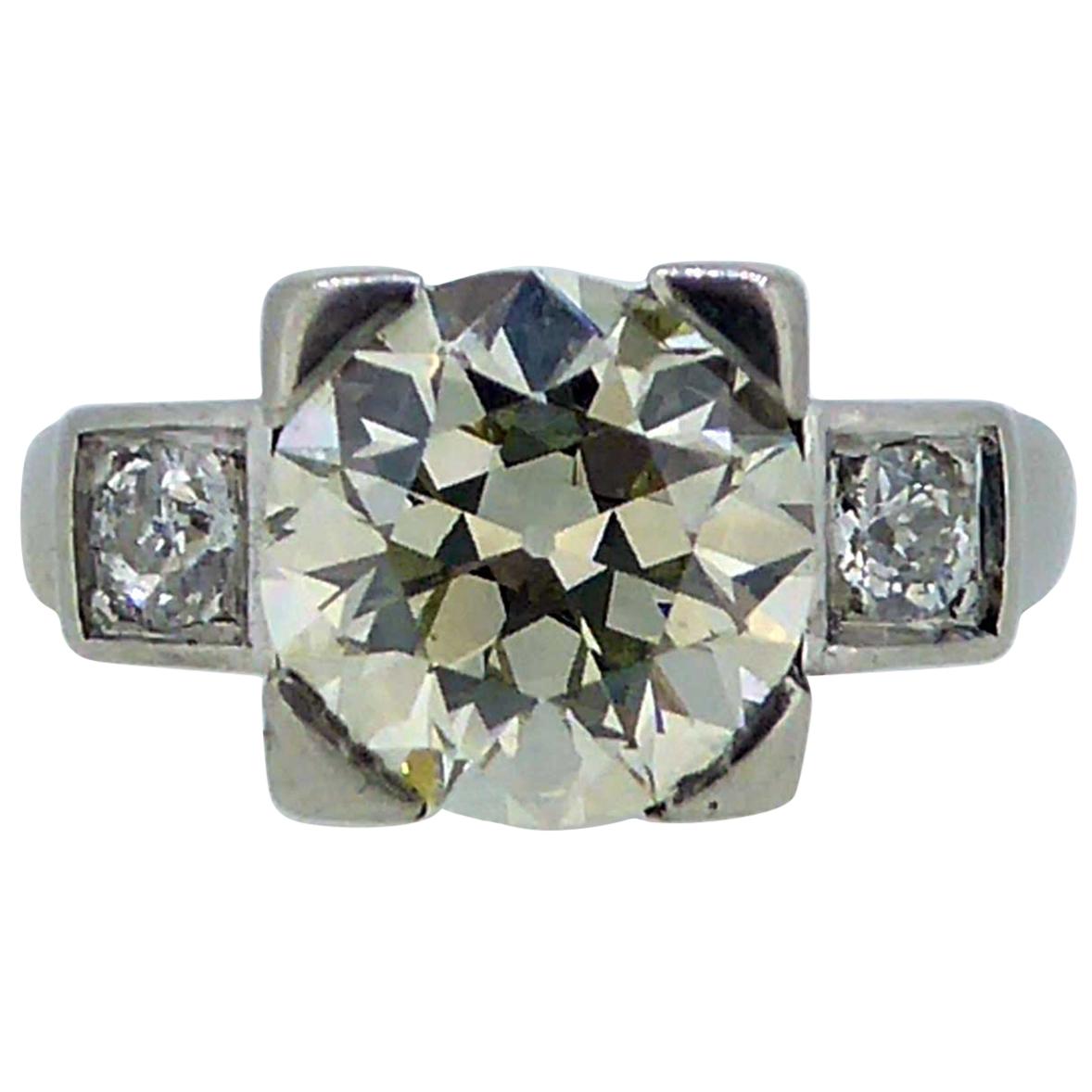 2.60 Carat Art Deco Diamond Ring, Early Brilliant/Old European Cut Diamonds