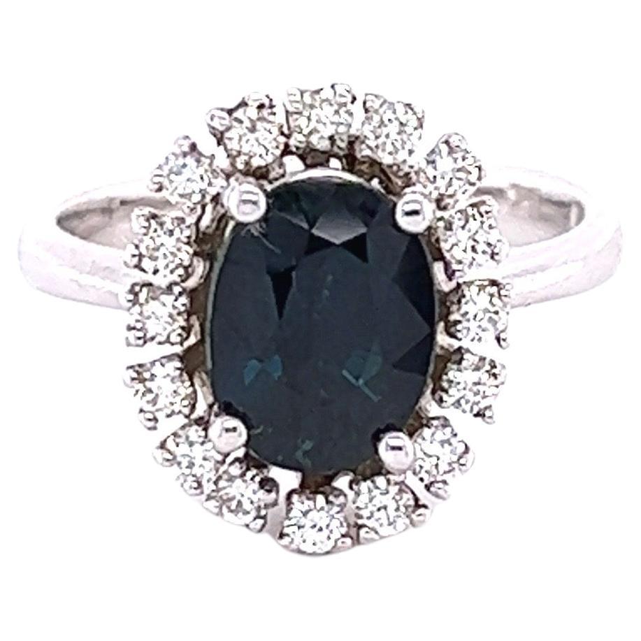 2.60 Carat Blue Sapphire 14 Karat White Gold Engagement Ring For Sale