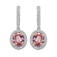 2.60 Carat Certified Padparadscha Earrings Set in Platinum