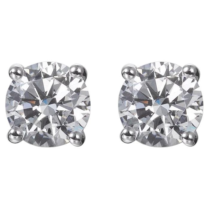 1.30ct Cubic Zirconia Classic Solitaire Stud Earrings in Rhodium Plated Silver For Sale