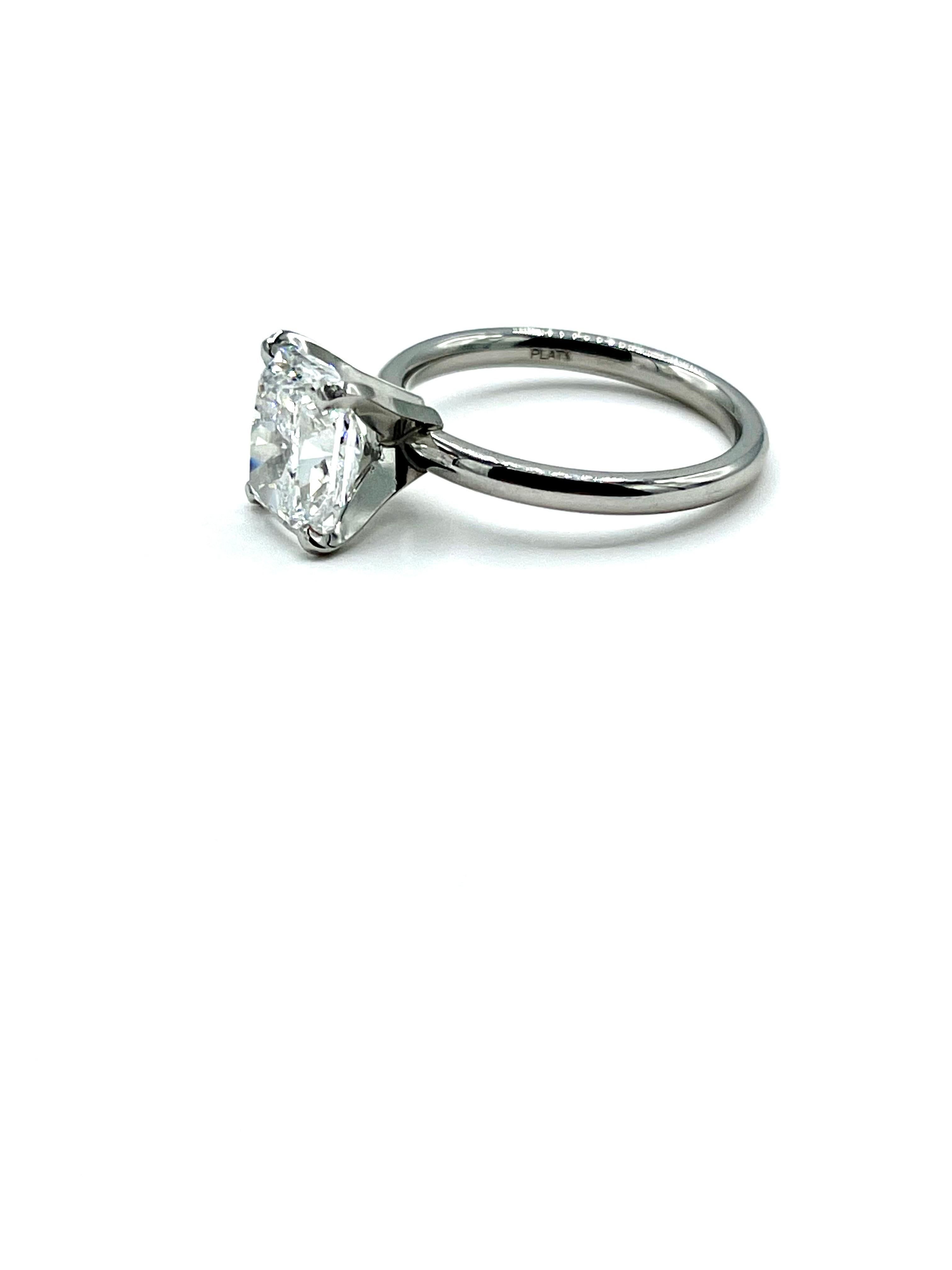 Modern 2.60 Carat Cushion Modified Brilliant Diamond and Platinum Solitaire Ring