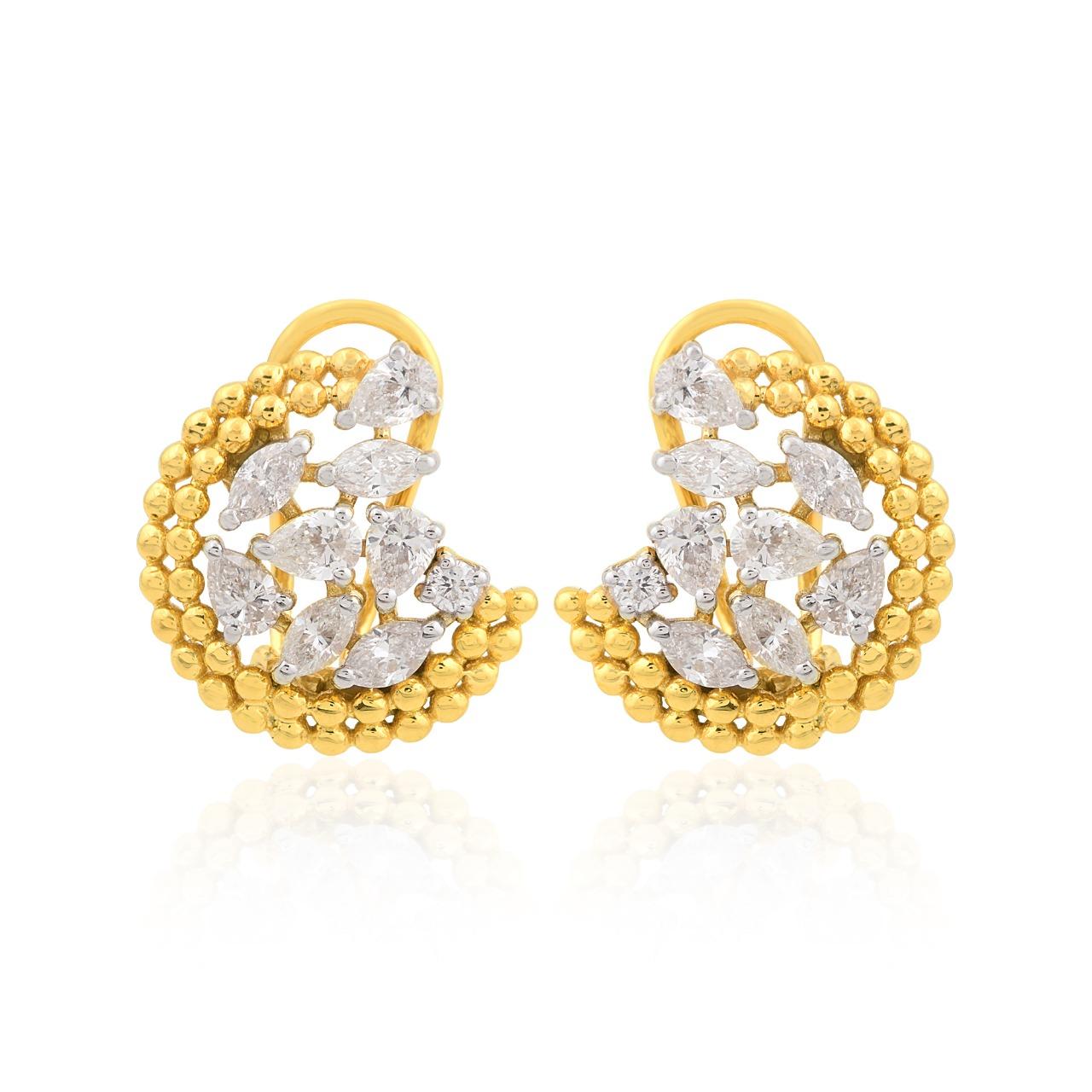 Mixed Cut 2.60 Carat Diamond 14 Karat Gold Floral Stud Earrings For Sale