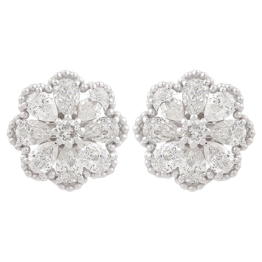 Meghna Jewels Pendientes florales de oro de 14 quilates con diamantes de 2,60 quilates