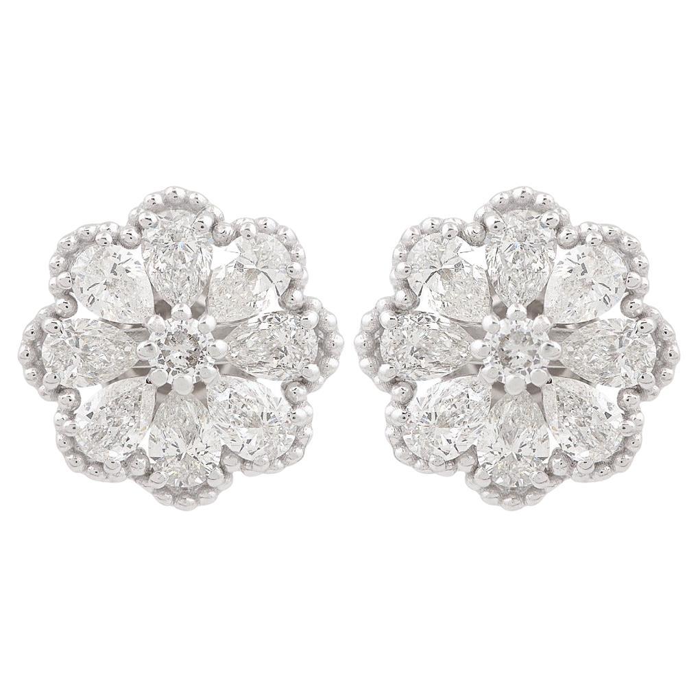 Clous d'oreilles à fleurs en or 14 carats avec diamants de 2,60 carats