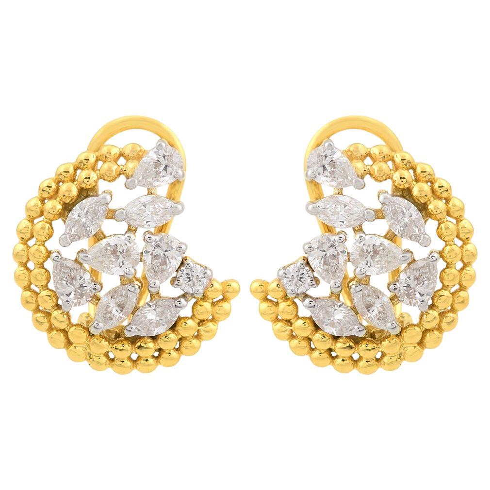 2.60 Carat Diamond 14 Karat Gold Floral Stud Earrings