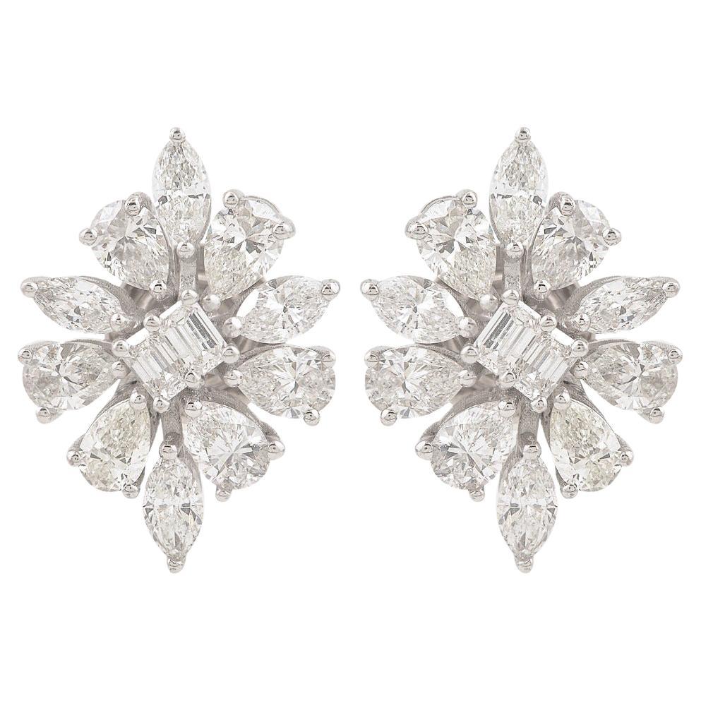 Diamond Cluster Floral Stud Earrings 2.60 Carat 18 Karat White Gold For ...