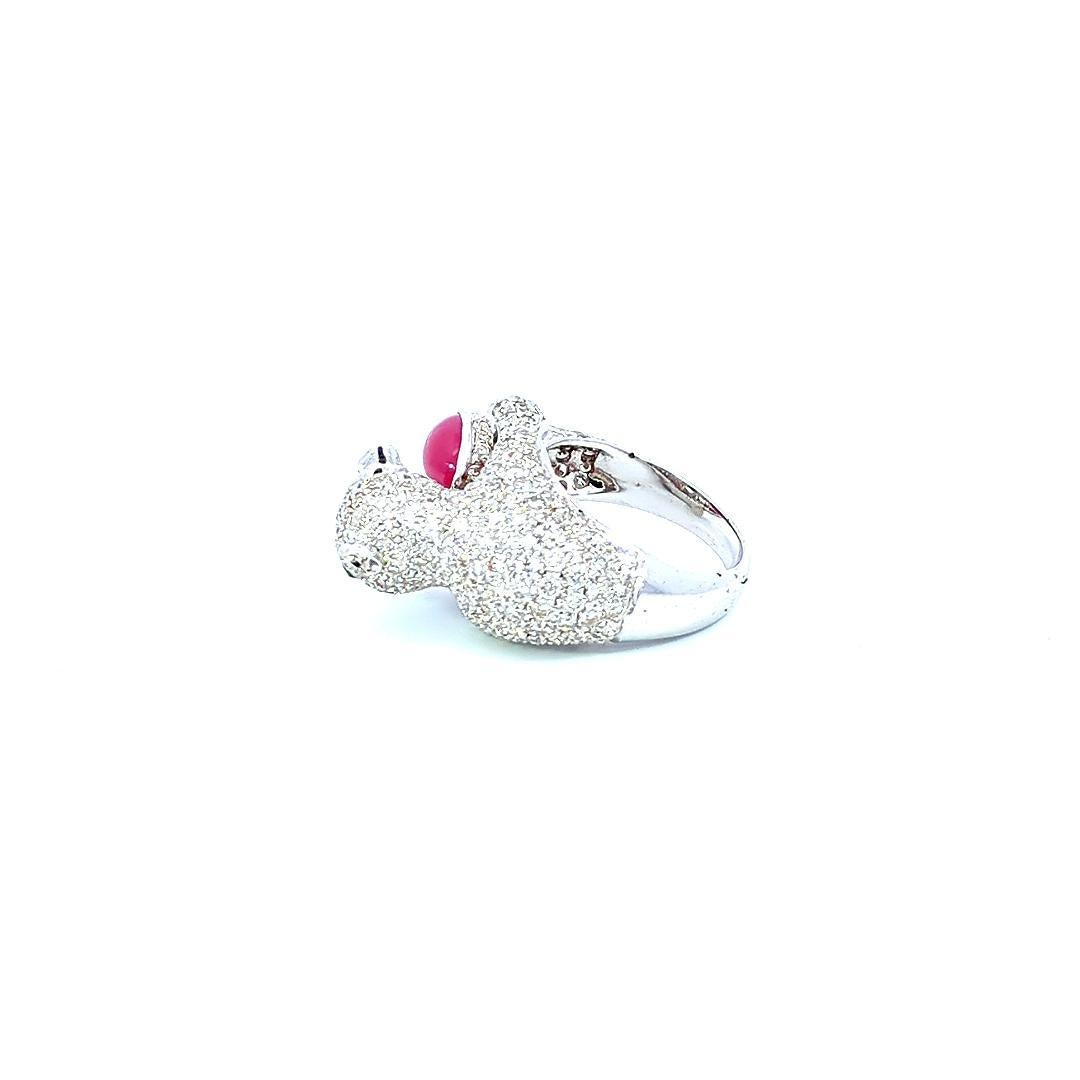 Modern 2.60 Carat Diamond and 1.75 Carat Ruby Panther Ring For Sale