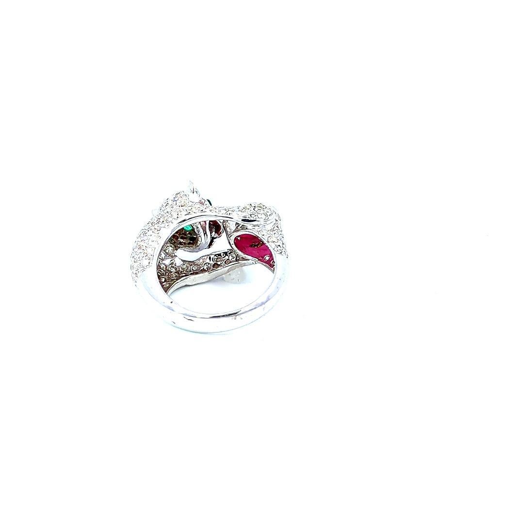 Cabochon 2.60 Carat Diamond and 1.75 Carat Ruby Panther Ring For Sale