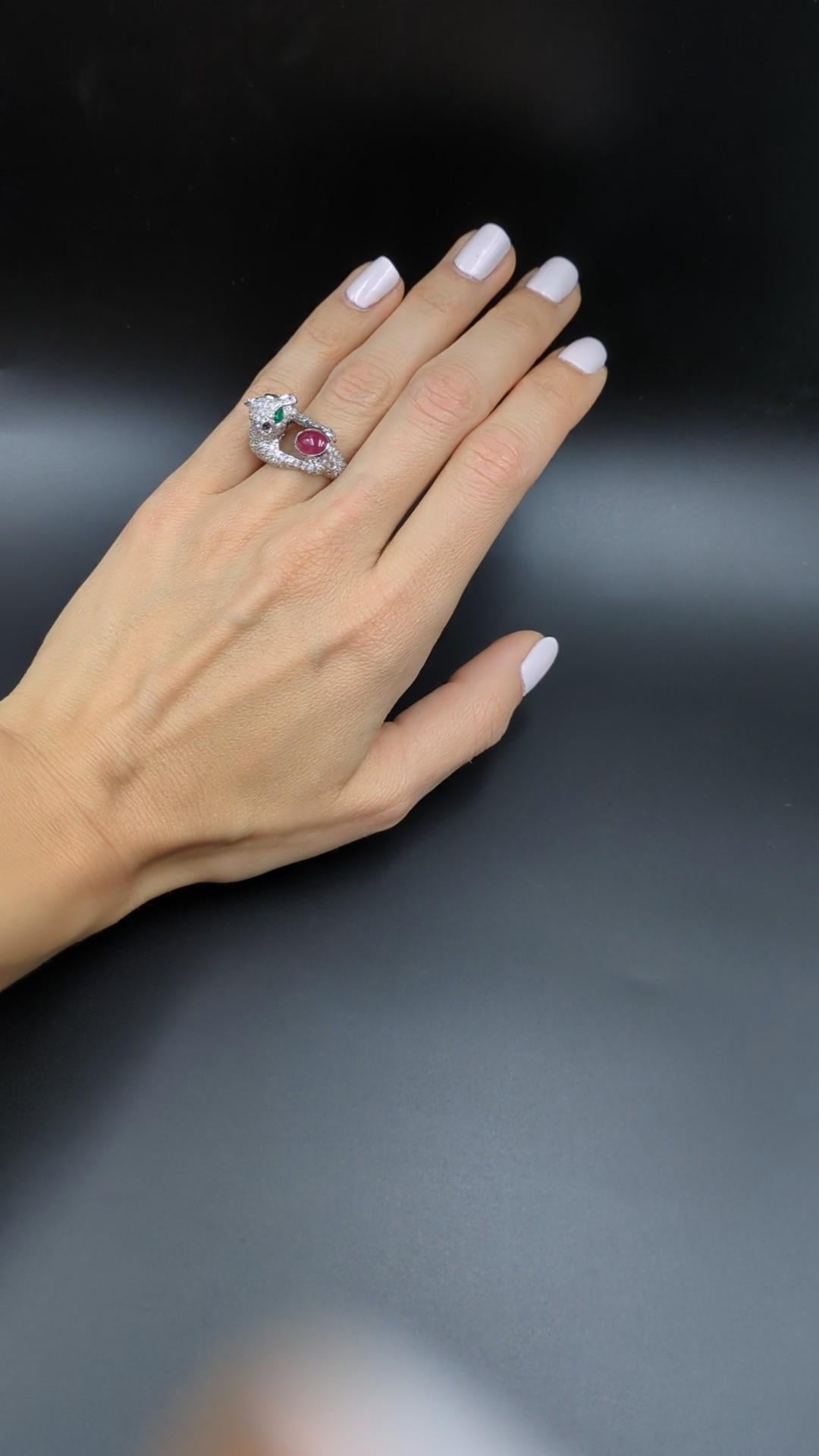 Women's 2.60 Carat Diamond and 1.75 Carat Ruby Panther Ring For Sale