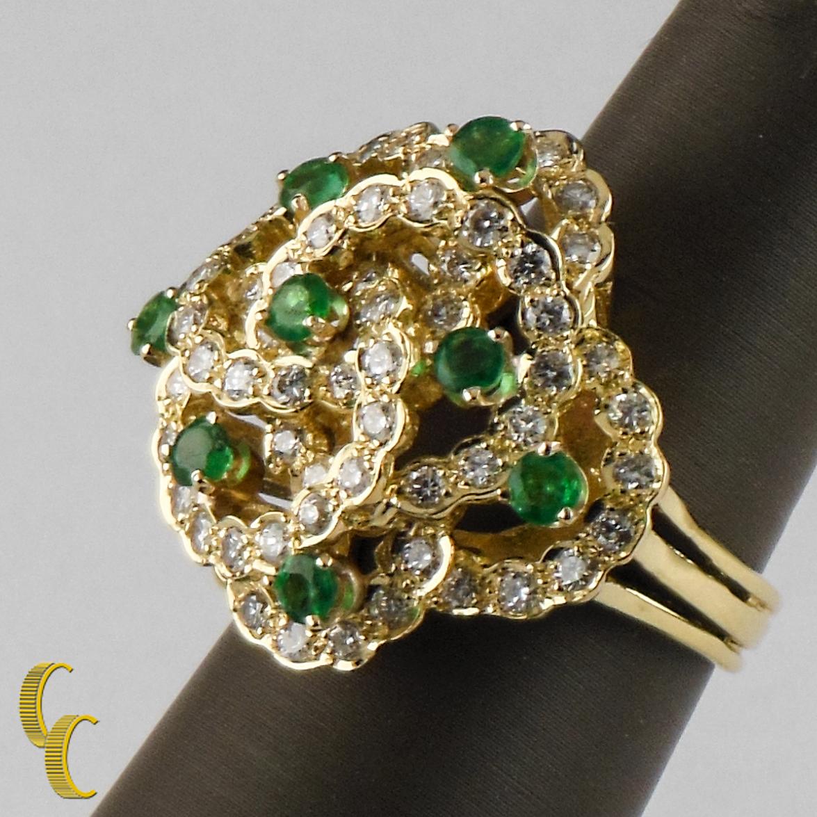 2.60 Carat Diamond and Emerald 18 Karat Yellow Gold Cocktail Ring In Good Condition For Sale In Sherman Oaks, CA