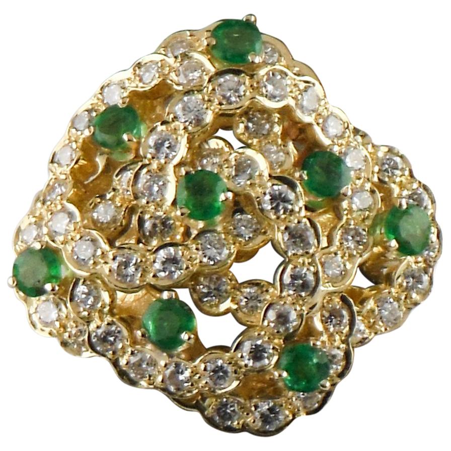 2.60 Carat Diamond and Emerald 18 Karat Yellow Gold Cocktail Ring For Sale