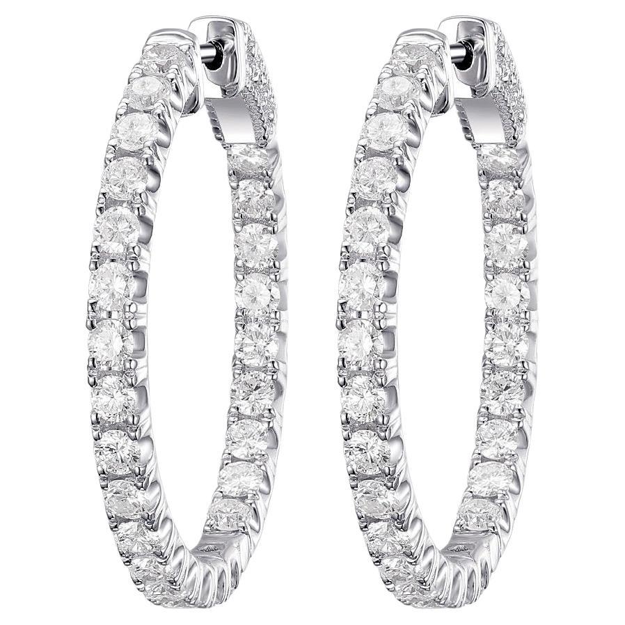 2.60 Carat Diamond Hoop Earrings in 18 Karat White Gold