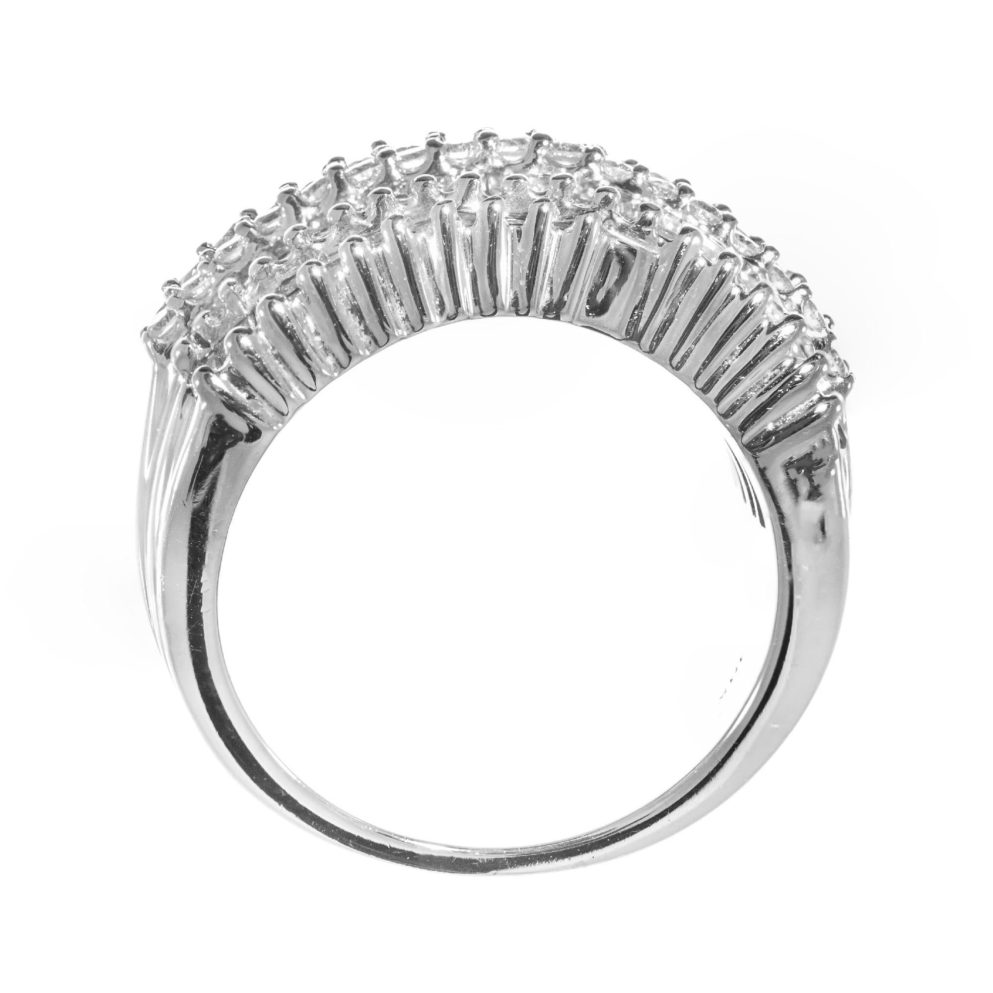 Baguette Cut 2.60 Carat Diamond White Gold Wide Band Cluster Cocktail Ring For Sale