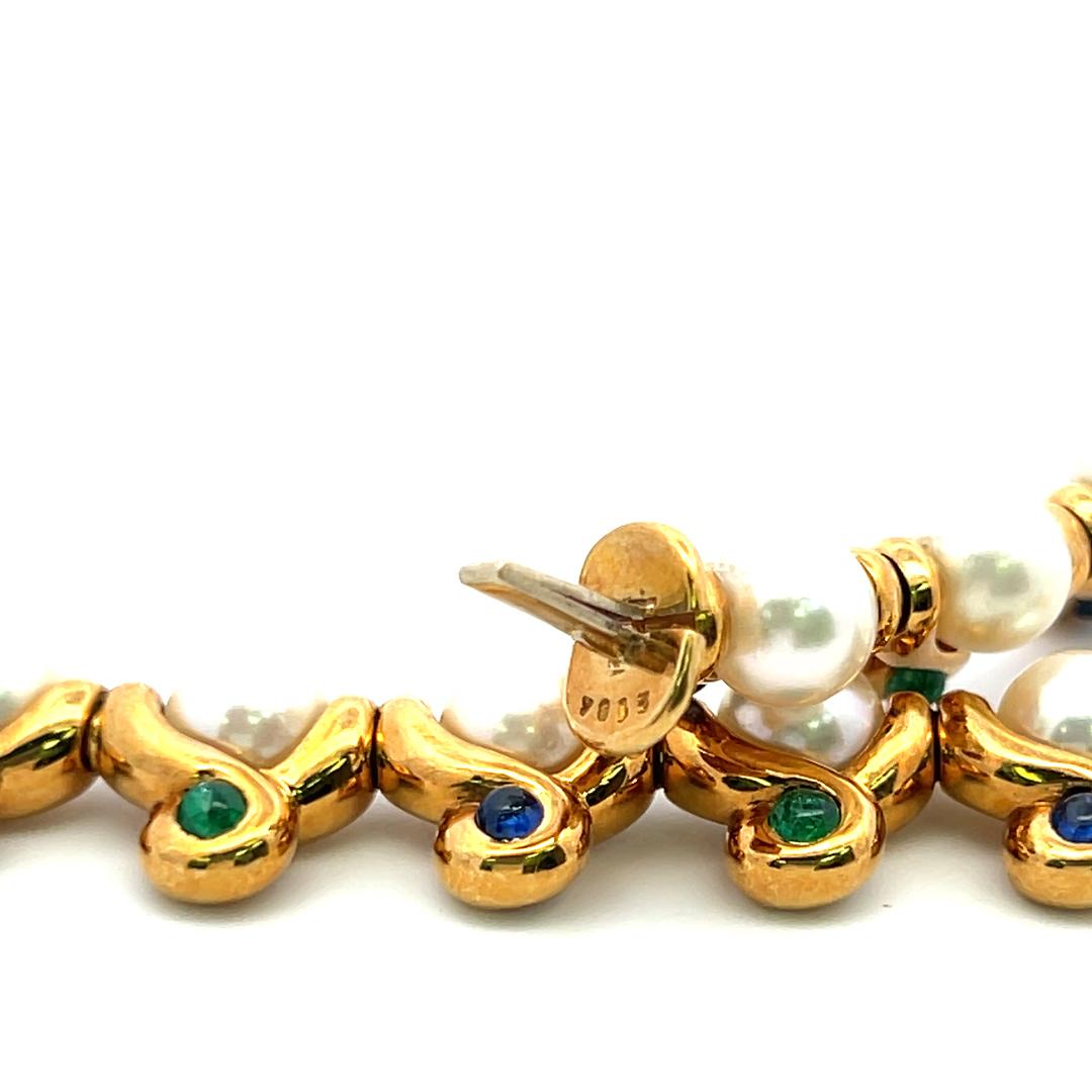 2,60 Karat Smaragd und Saphir 6.1-7.1MM Perle 18K YG Gliederhalskette im Angebot 6
