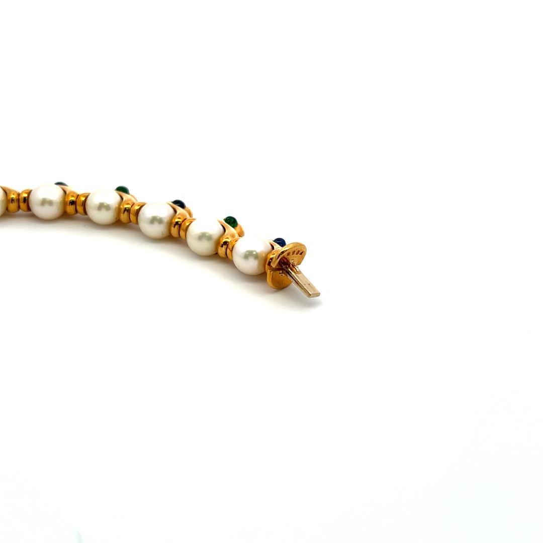 2,60 Karat Smaragd und Saphir 6.1-7.1MM Perle 18K YG Gliederhalskette im Angebot 2