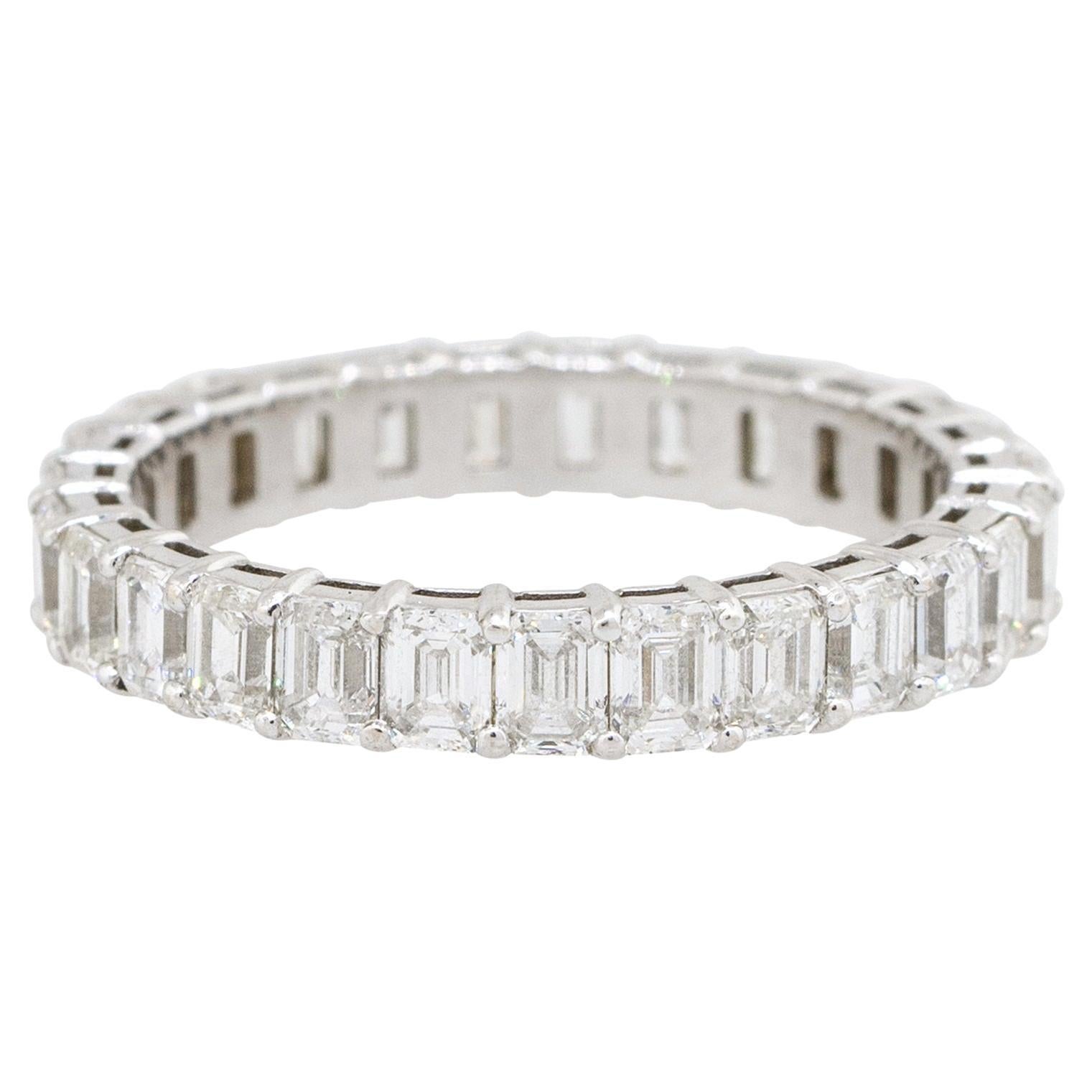2.60 Carat Emerald Cut Diamond Eternity Wedding Band 14 Karat in Stock