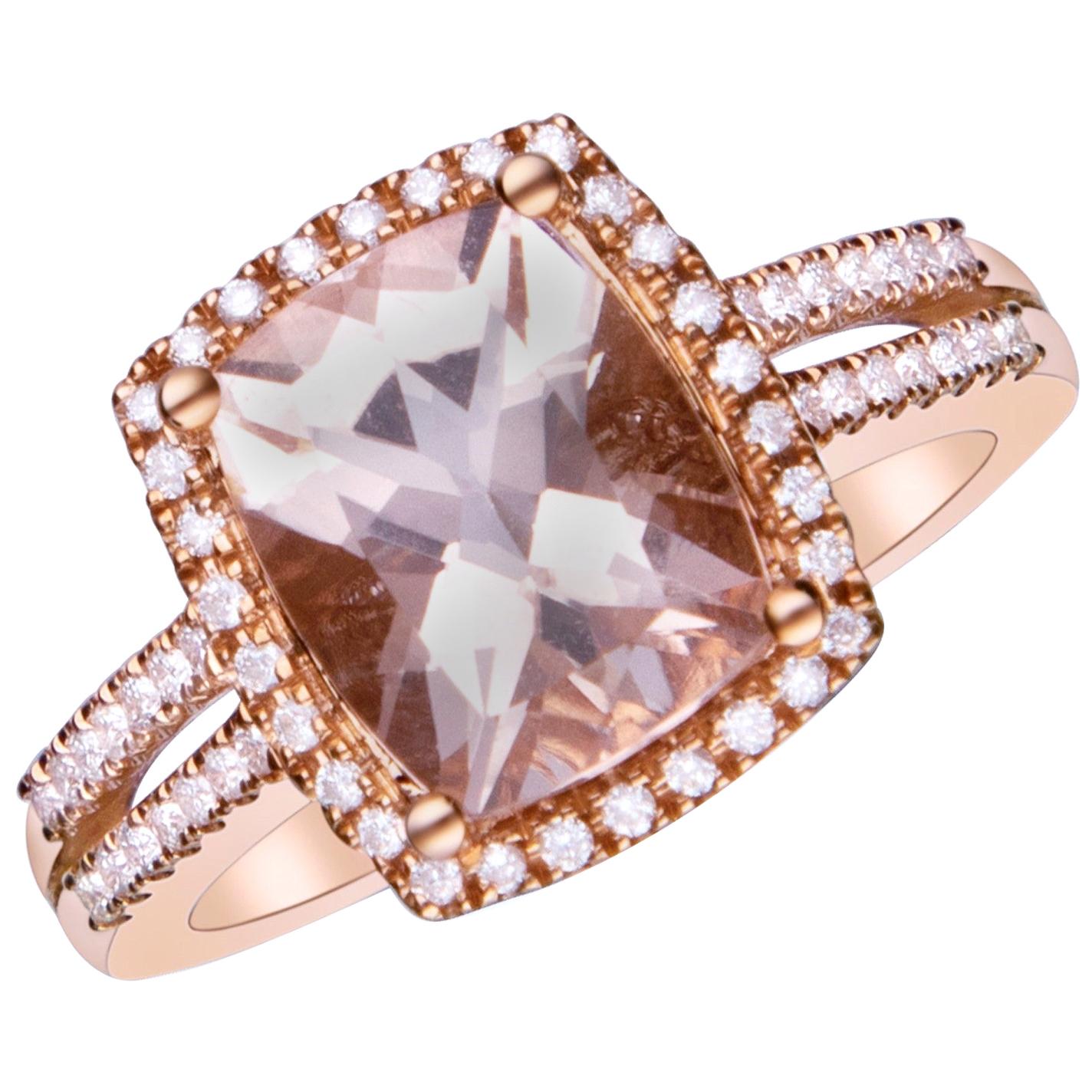 2.60 Carat Genuine Morganite and Diamond 14 Karat Rose Gold Ring