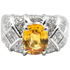 2.60 Carat Golden Sapphire and Diamond 18 Karat White Gold Ring