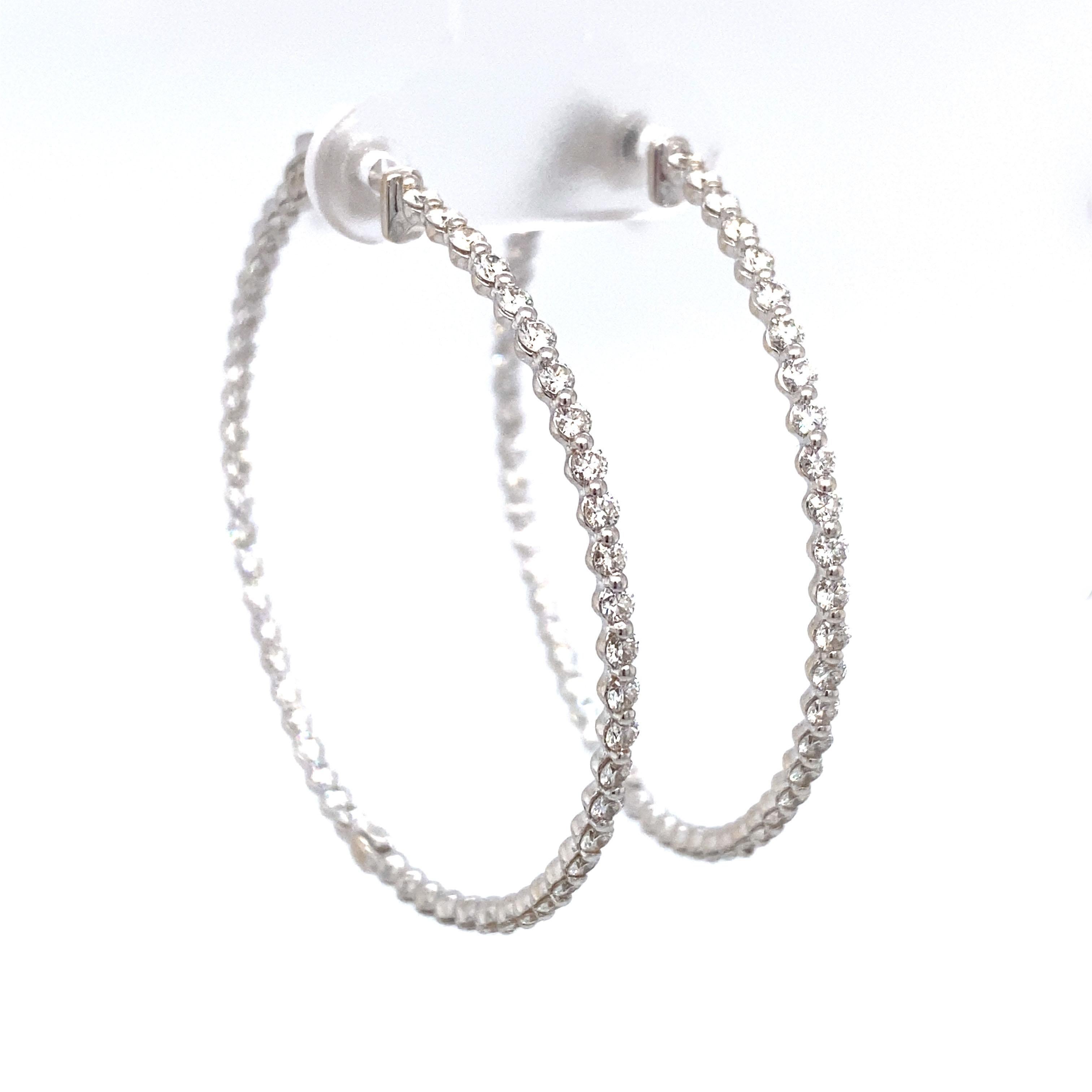 Modern 2.60 Carat Inside Out Diamond Hoop Earrings in 18 Karat White Gold For Sale