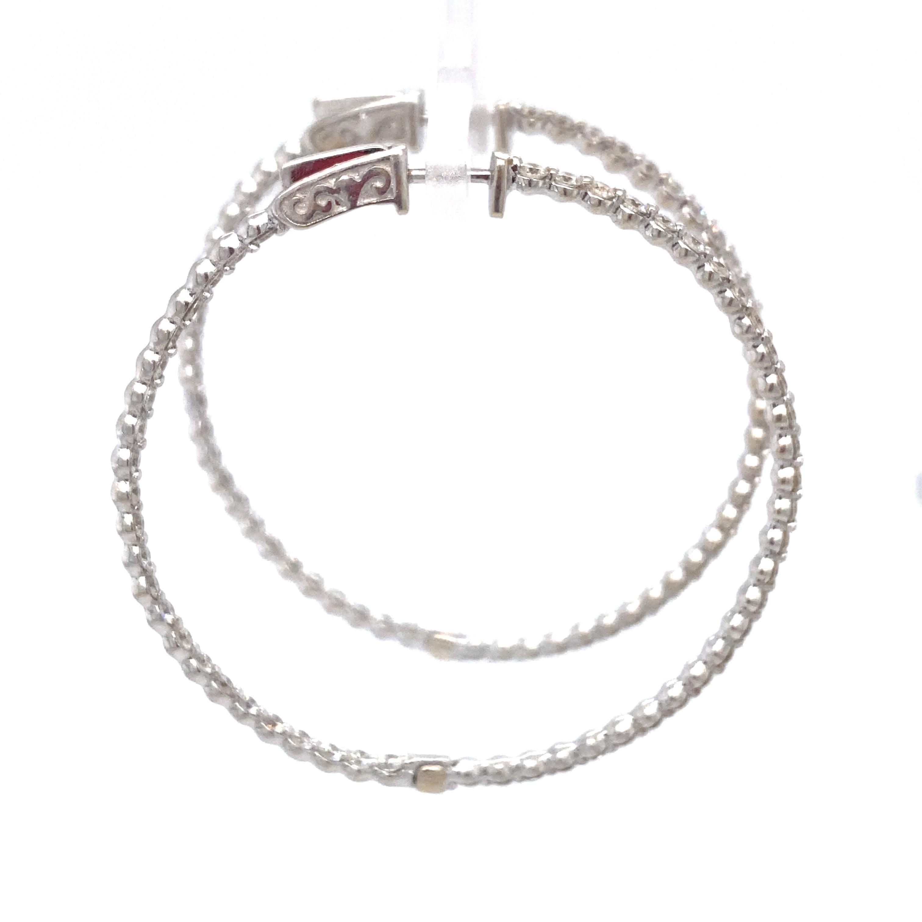 Round Cut 2.60 Carat Inside Out Diamond Hoop Earrings in 18 Karat White Gold For Sale
