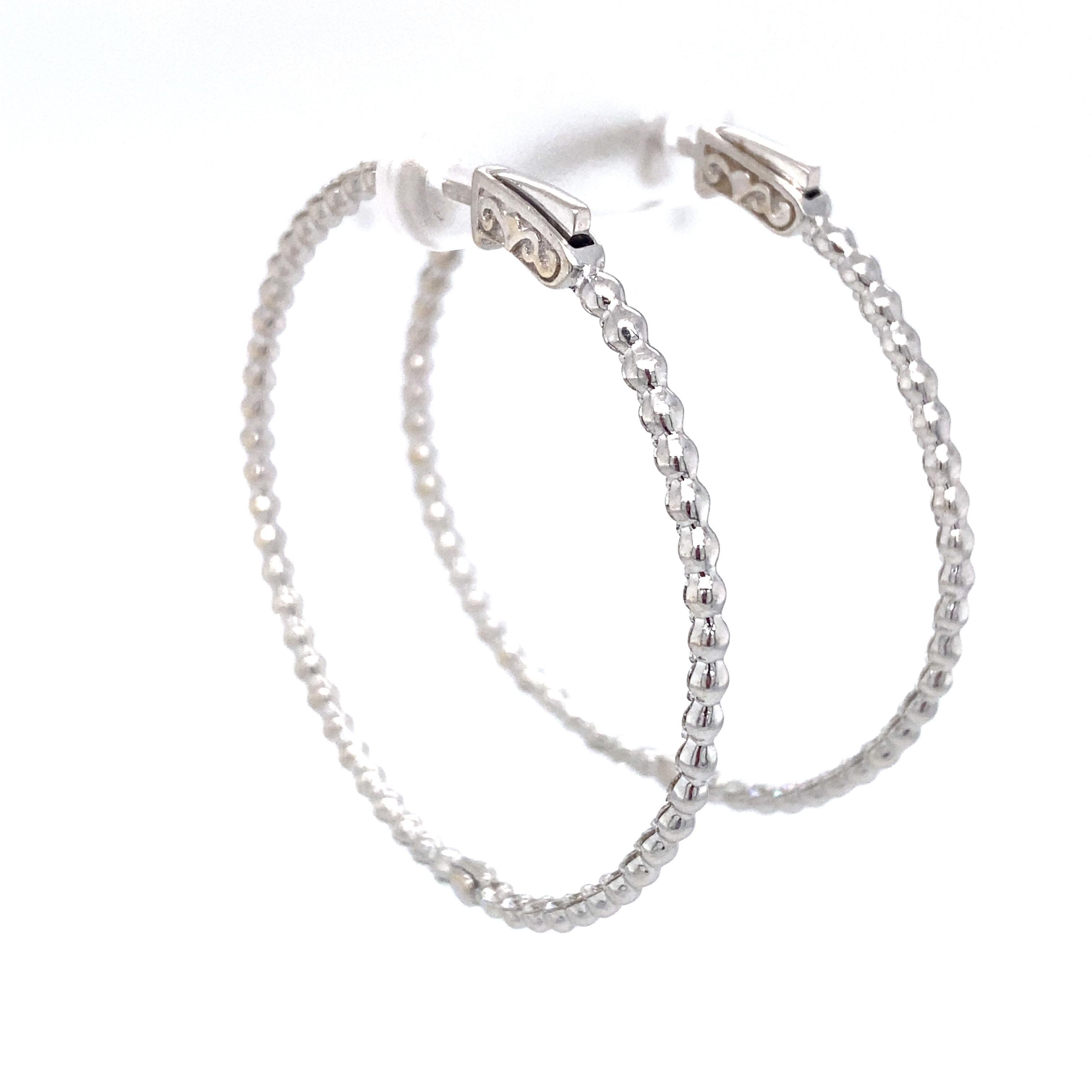 Women's 2.60 Carat Inside Out Diamond Hoop Earrings in 18 Karat White Gold For Sale