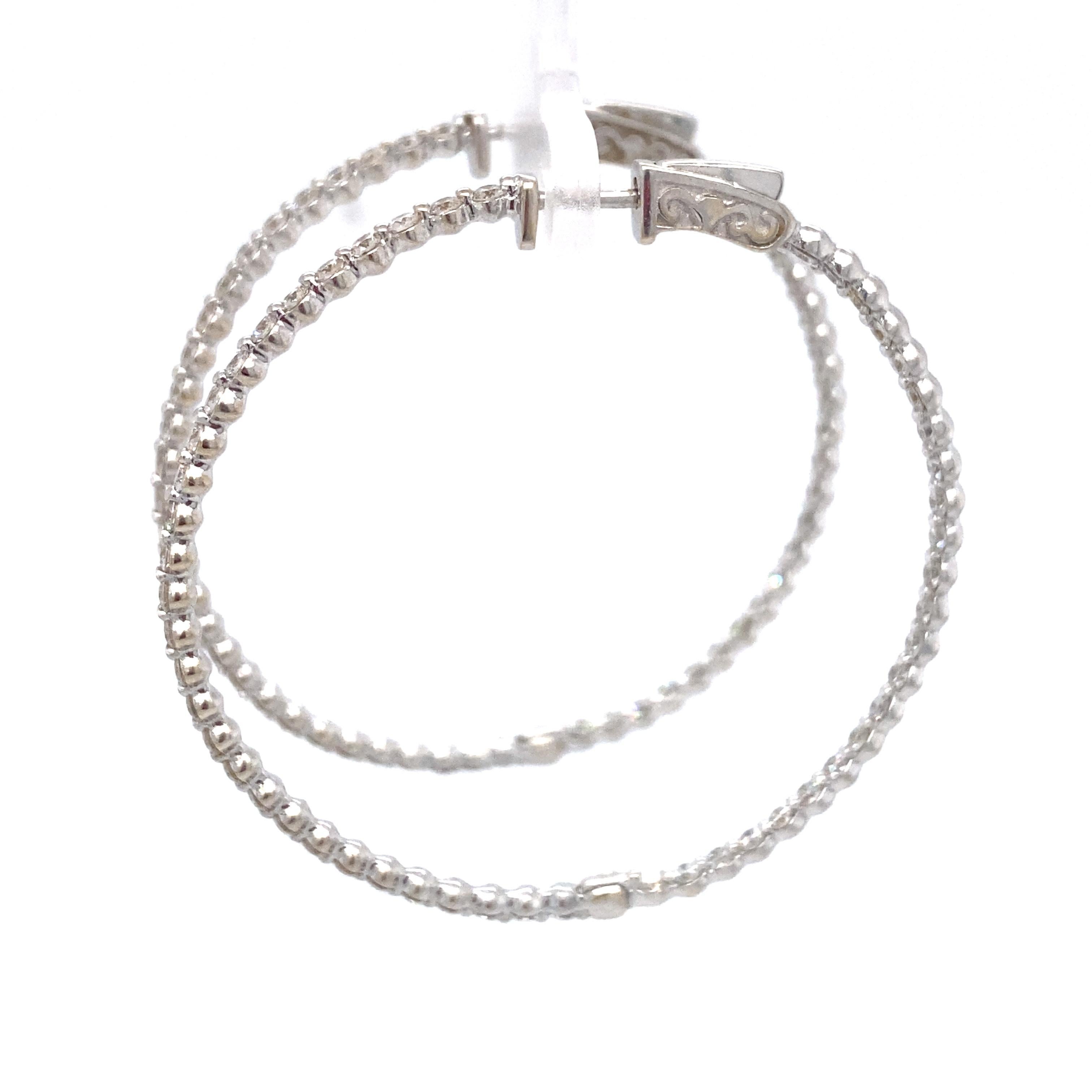2.60 Carat Inside Out Diamond Hoop Earrings in 18 Karat White Gold For Sale 1