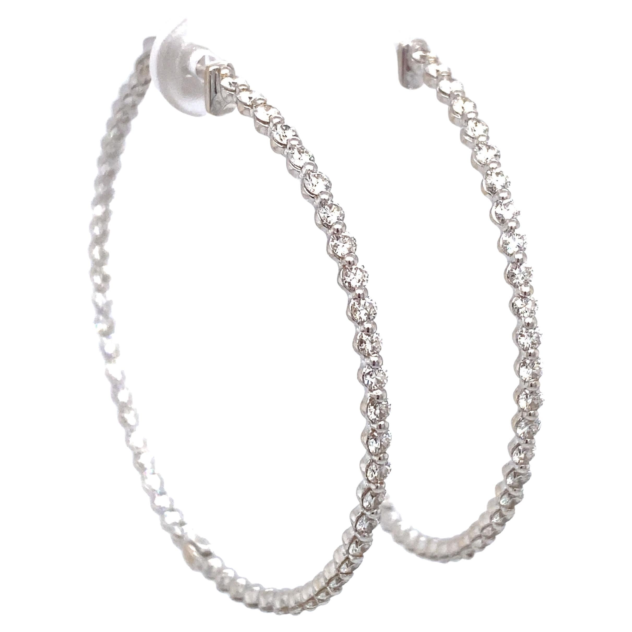 2.60 Carat Inside Out Diamond Hoop Earrings in 18 Karat White Gold For Sale